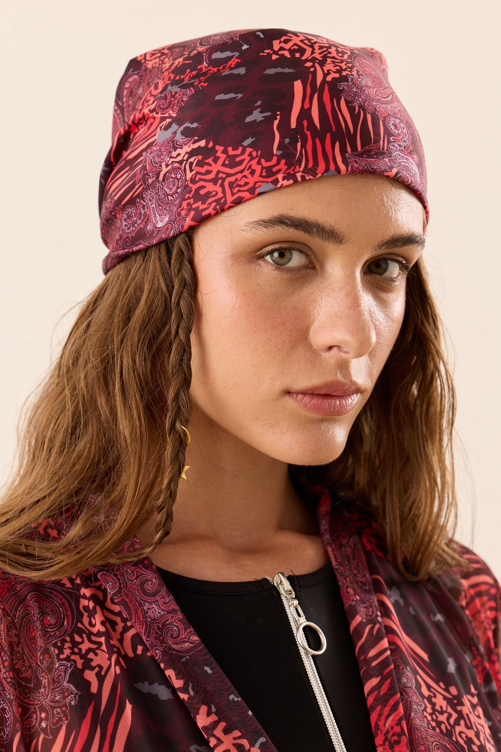 Bordo Şal Desenli Plaj Bandana