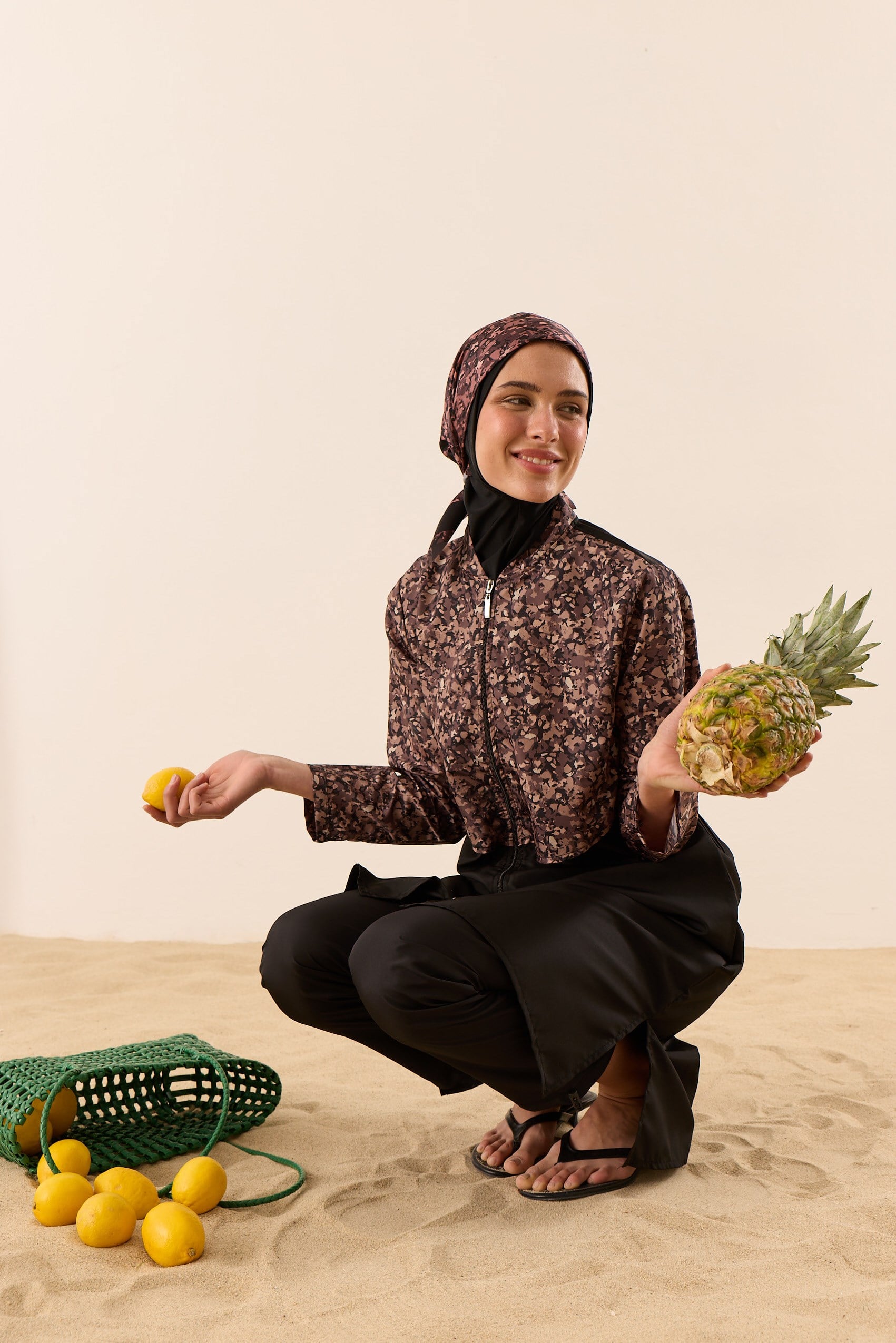 Siyah Kamuflaj Desenli Plaj Bandanası