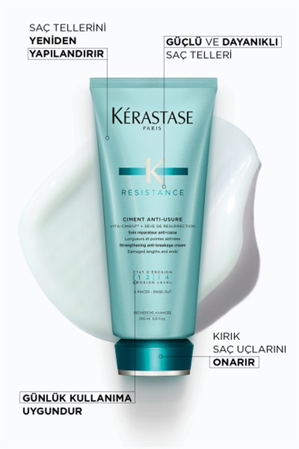 Resistance Reconstruction Ciment Anti-Usure Zayıf ve Yıpranmış Saçlar için Onarıcı Durulanan Bakım Kremi 200ml Çizgi Shop'da.