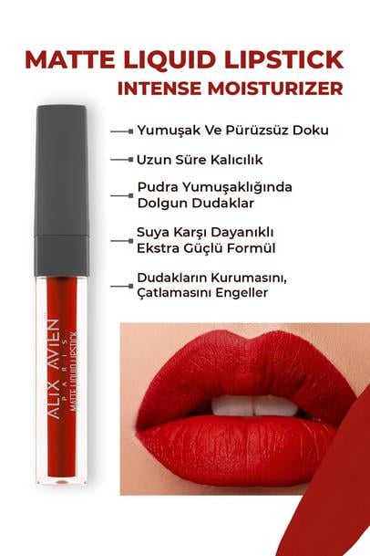 Uzun Süre Kalıcı Kadifemsi Kuruma Yapmayan Mat Likit Ruj - Matte Liquid Lipstick 521 Wild Red Çizgi Shop'da.