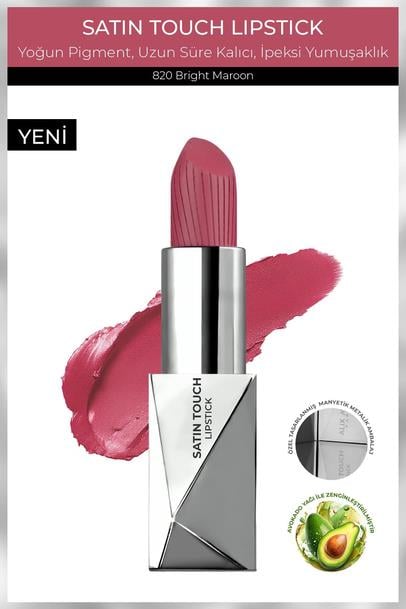 Uzun Süre Kalıcı Nemlendirici Pürüzsüz Etkili Yarı Mat Ruj - Satin Touch Lipstick 820 Bright Maroon Çizgi Shop'da.