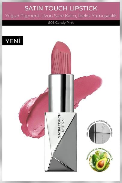 Uzun Süre Kalıcı Nemlendirici Pürüzsüz Etkili Yarı Mat Ruj - Satin Touch Lipstick 806 Candy Pink Çizgi Shop'da.