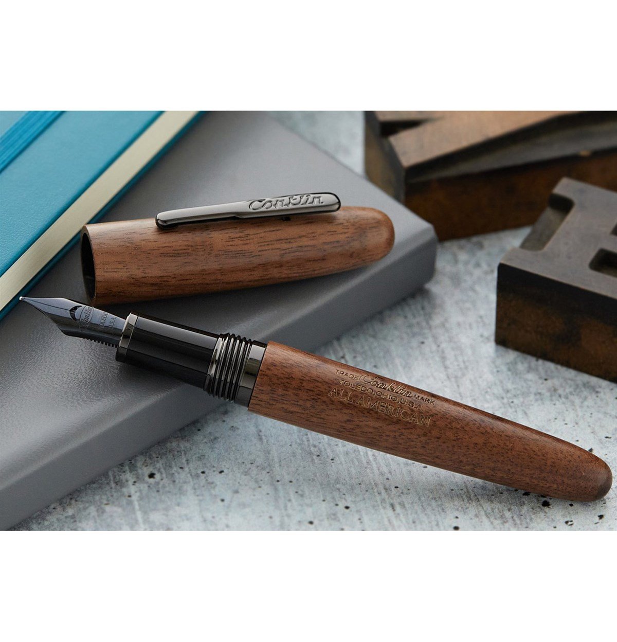 All American Golden Walnut Gunmetal Limited Edition Dolma Kalem Omniflex Uç