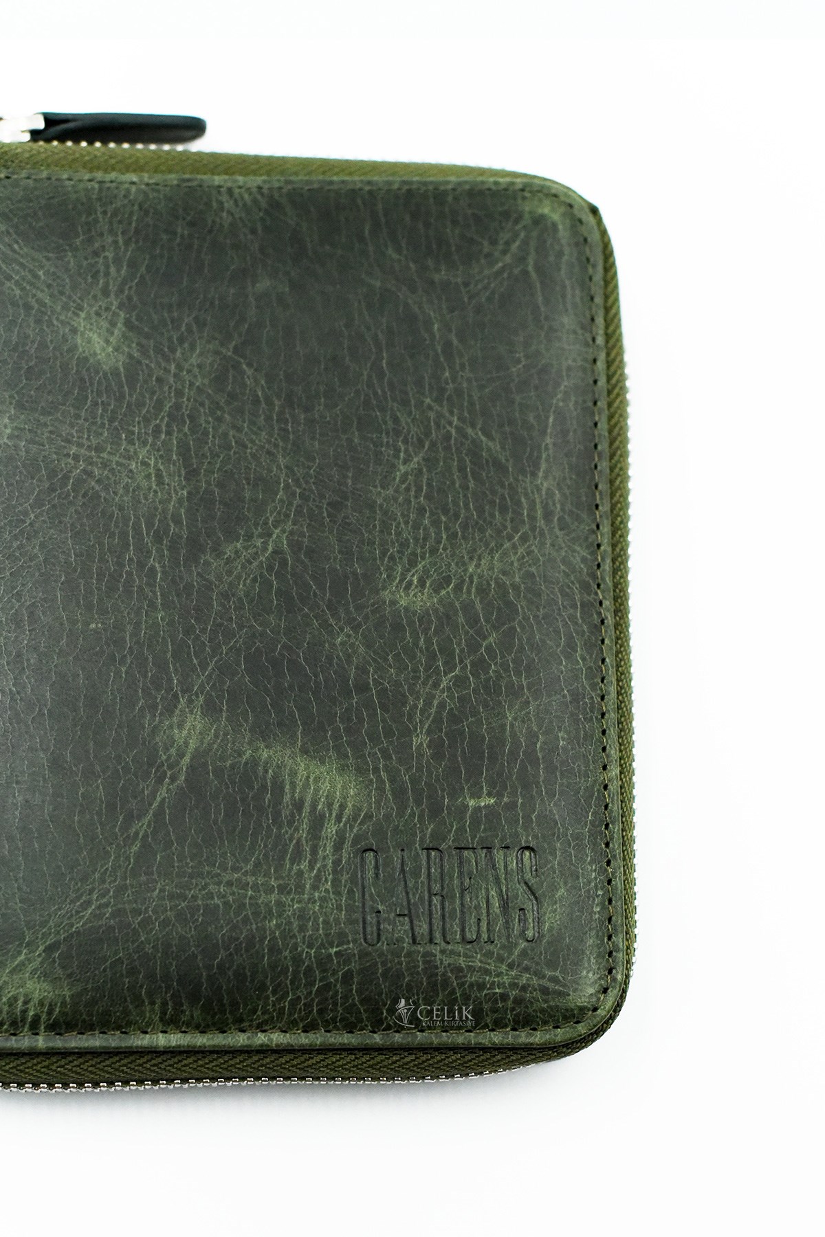 Carens Crazy Yeşil Hakiki Deri 6 Lı Kalem Çantası