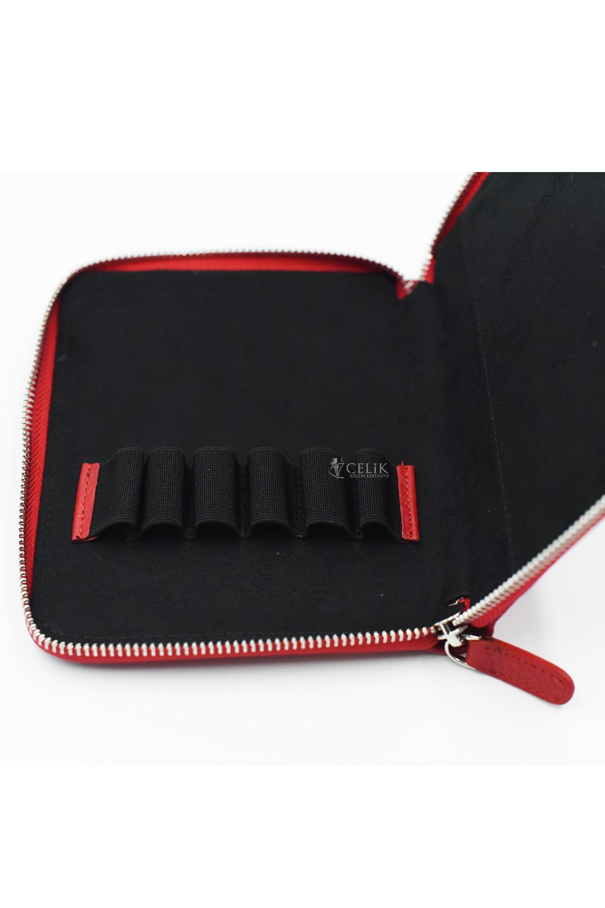 Carens Kırmızı Hakiki Deri 6 Lı Kalem Çantası
