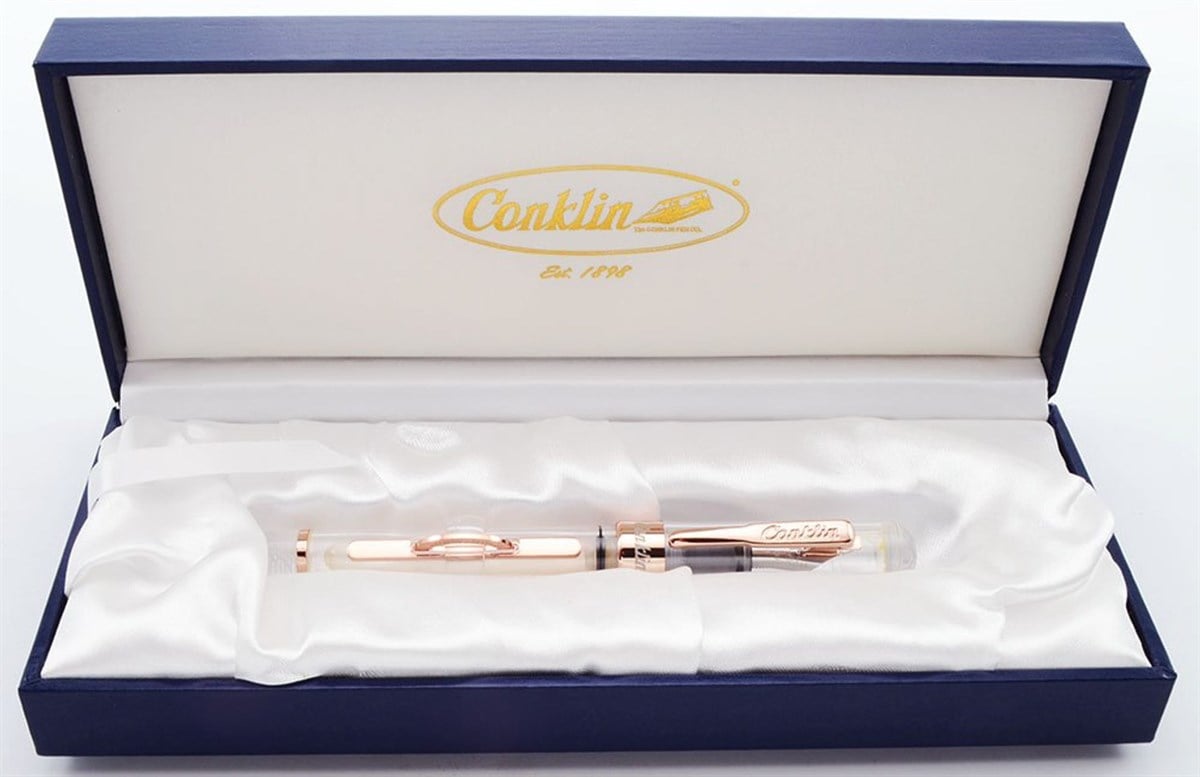 Conklin Mark Twain Demo Crescent Limited Edition 1898 Clear w/ RoseGold Dolma Kalem Omniflex Uç