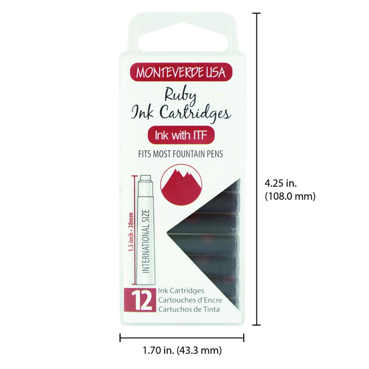 Monteverde 12'li Şeffaf Kutulu Dolma Kalem Kartuşu Ruby 