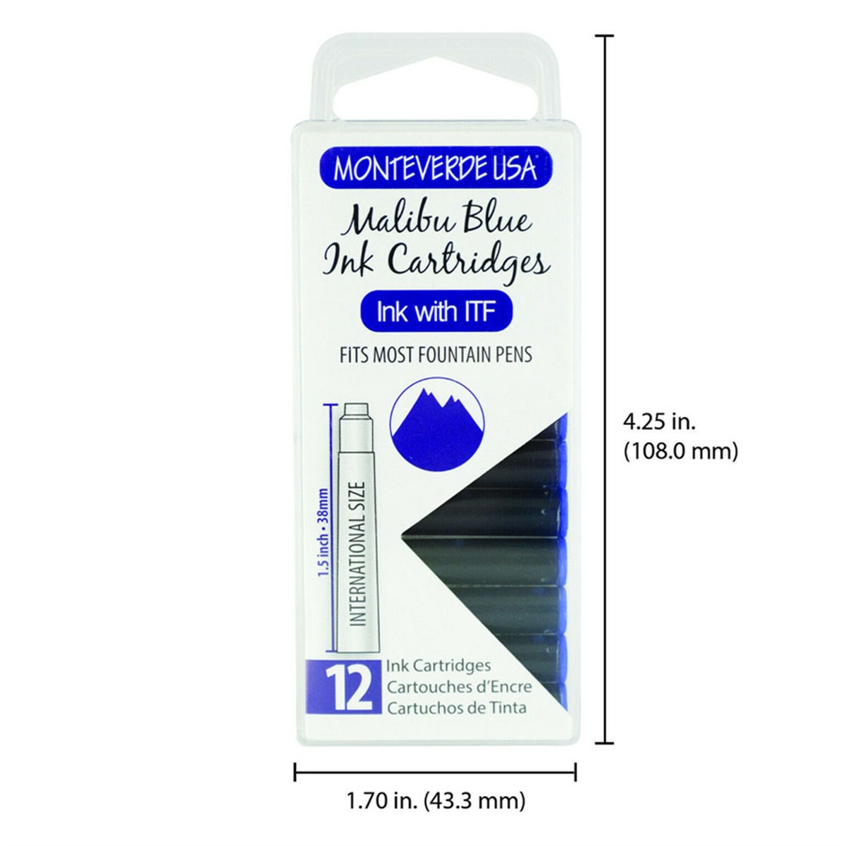 Monteverde 12'li Şeffaf Kutulu Dolma Kalem Kartuşu Malibu Blue