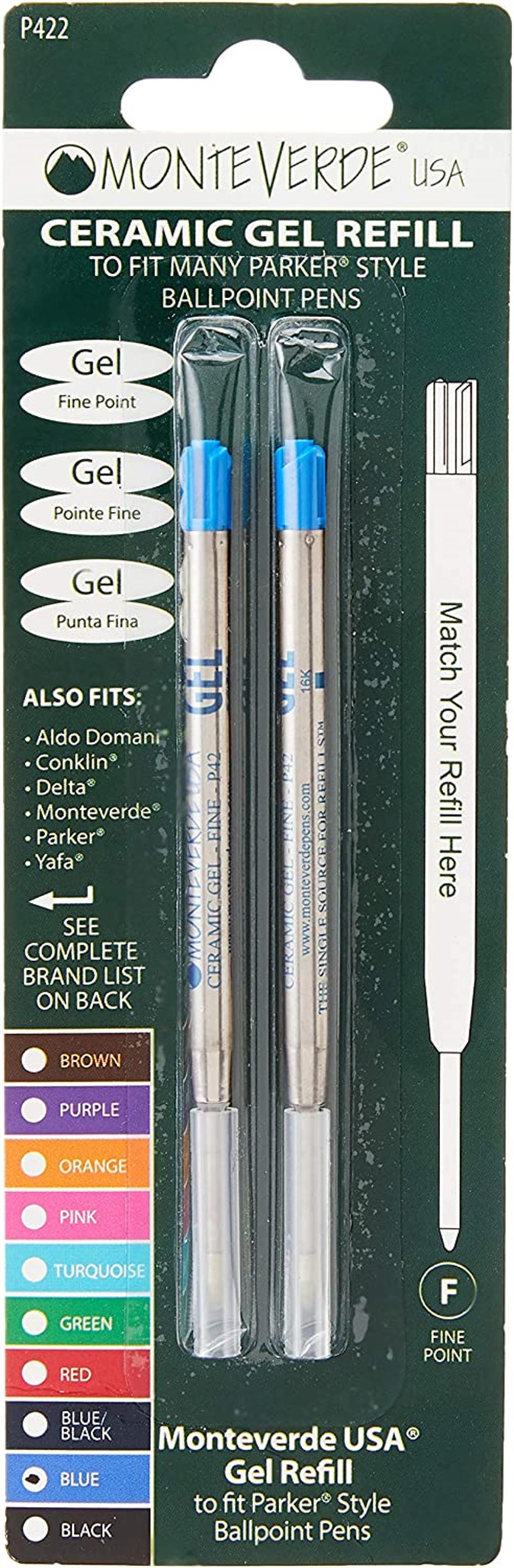 Monteverde Capless Gel Refill (to fit Parker), 0.5 mm Extra Fine Needle Point, Blue