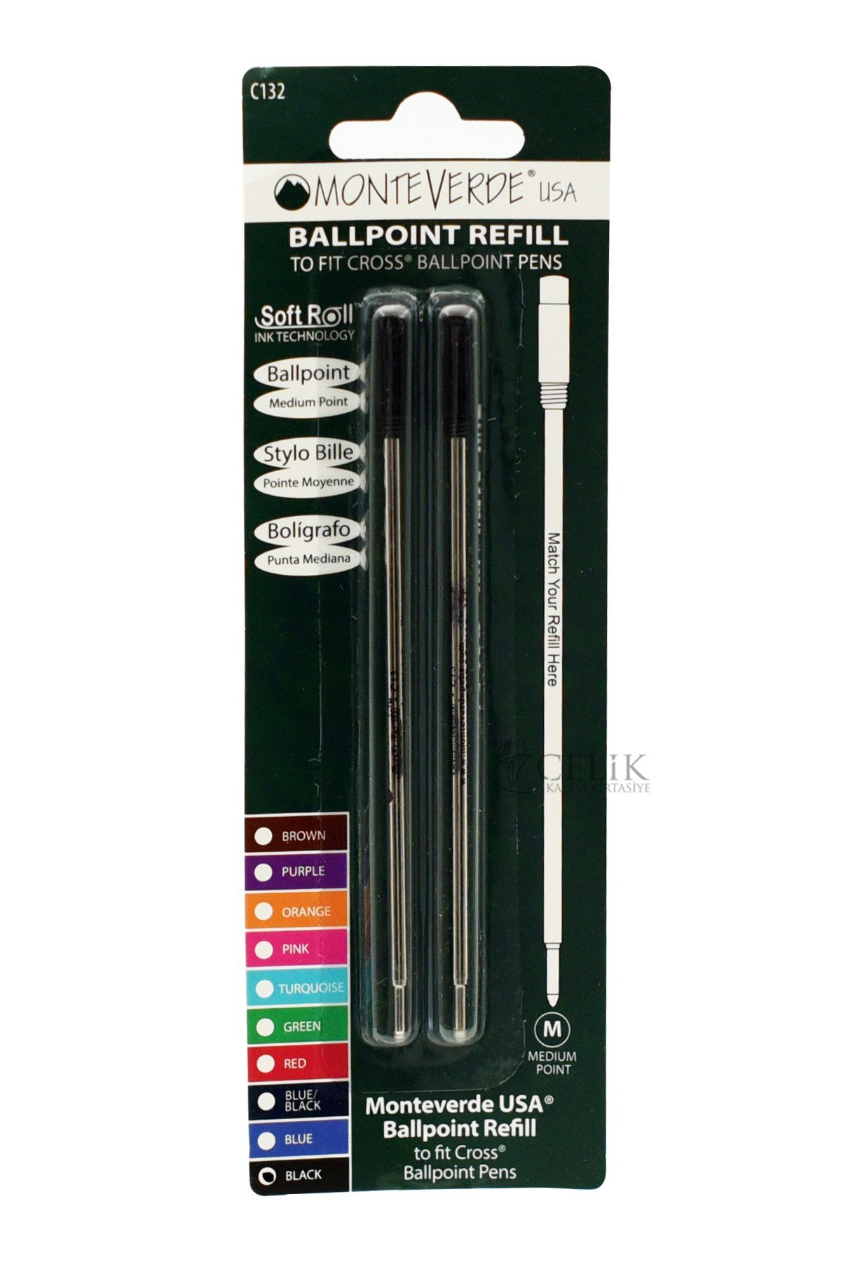 Monteverde Refil Serisi C132 Metal Siyah Vidalı Yedek 2'li M Uç