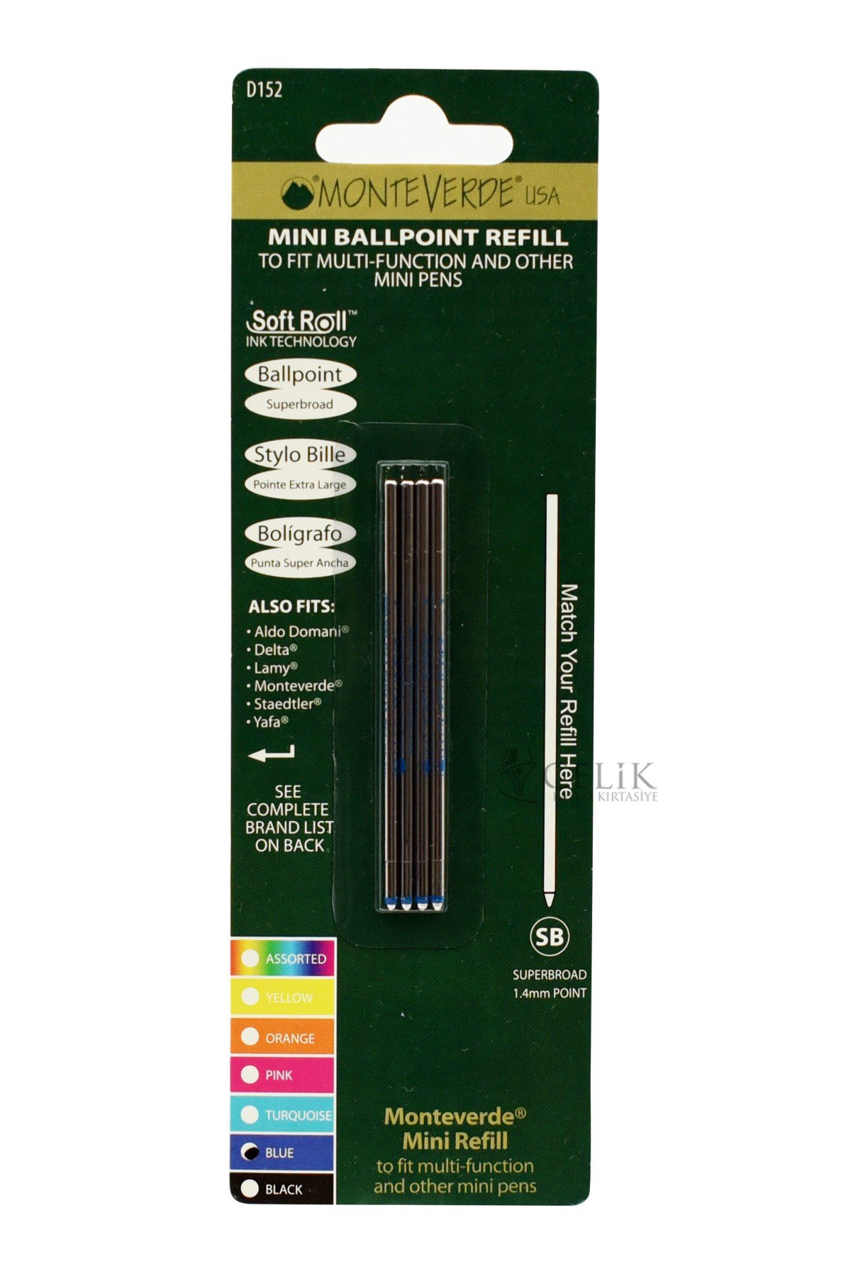 Monteverde Refil Serisi D152 Metal Kısa Mavi Yedek 4 lü 1.4 mm