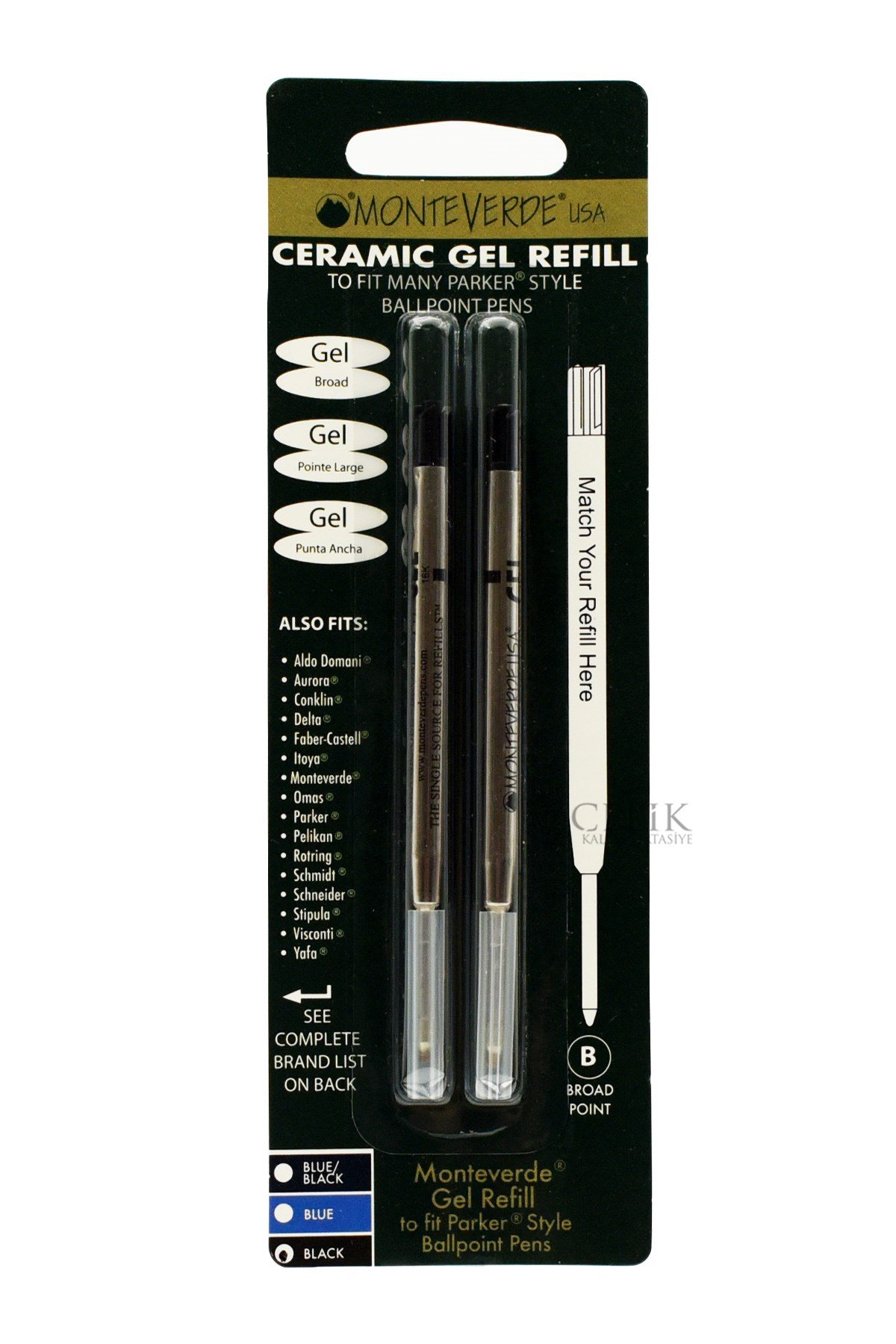 Monteverde Refil Serisi P442 Parker Metal Siyah Jel Yedek 2'li B Uç