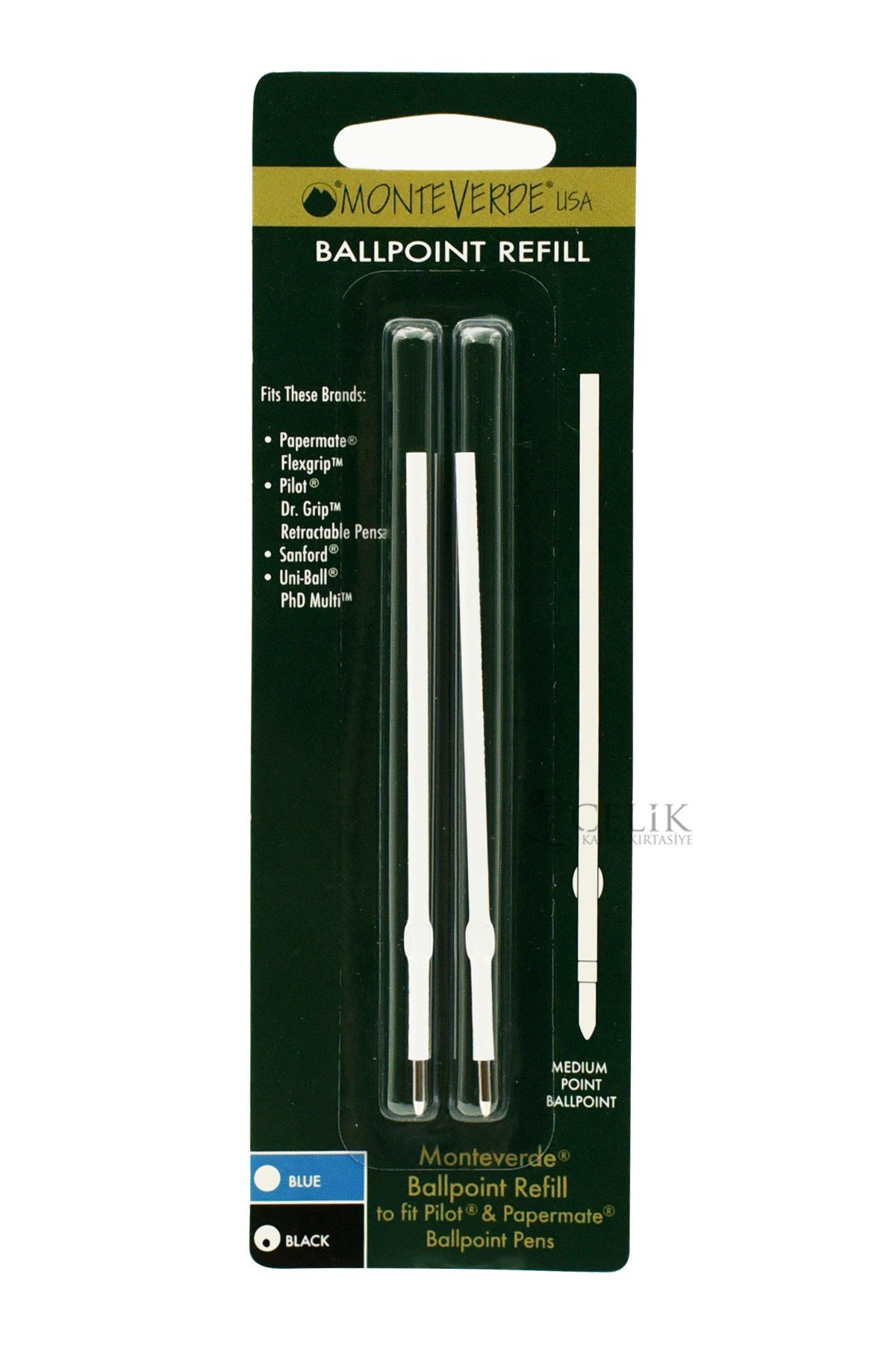 Monteverde Refil Serisi Q132 Papermate Metal Siyah Roller 2'li M Uç