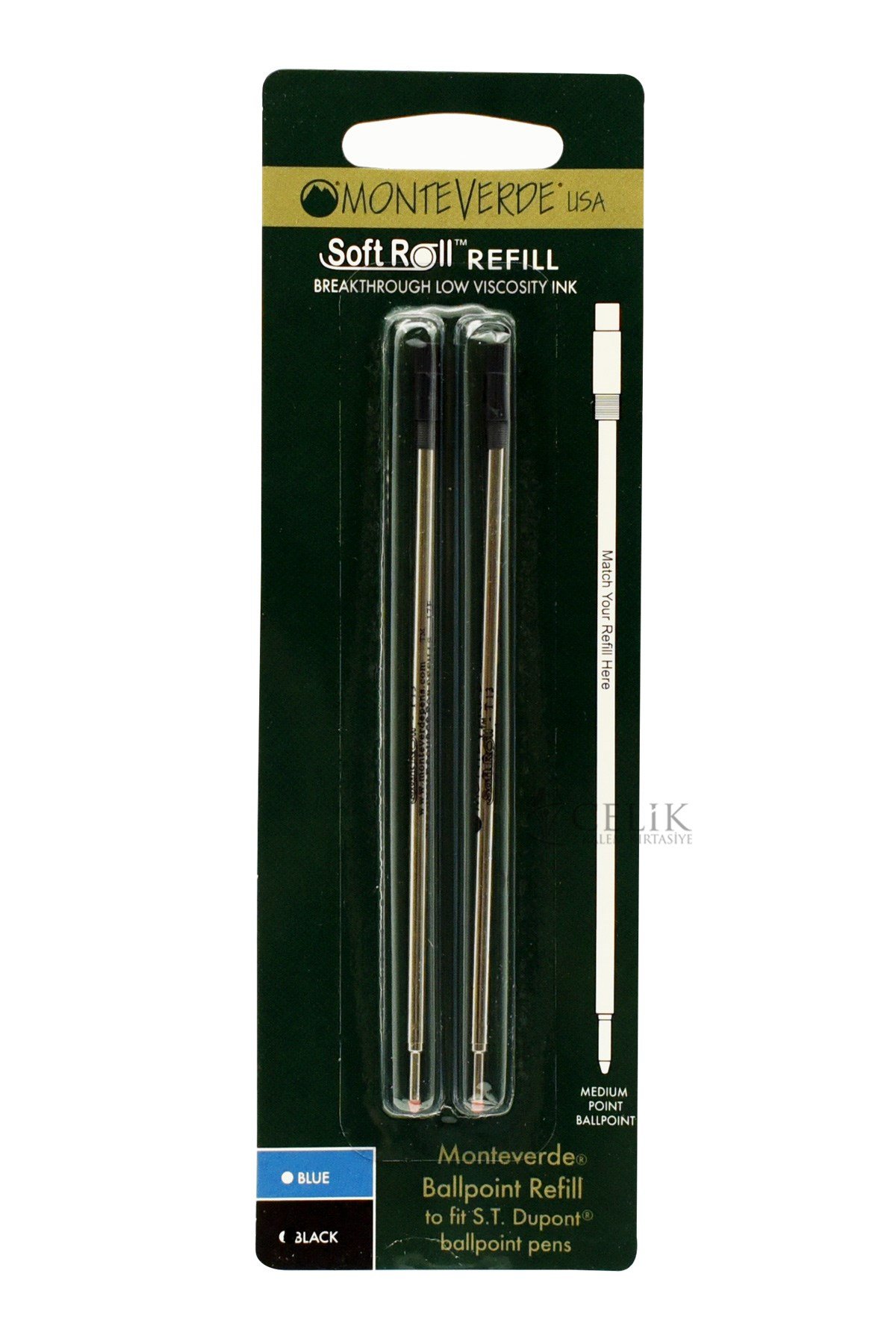 Monteverde Refil Serisi T132 Dupond Vidalı Metal Siyah Tükenmez Kalem 2'li M Uç