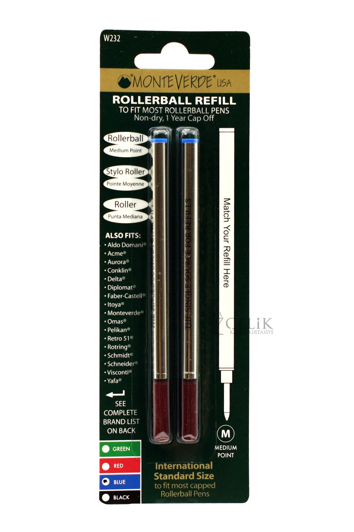 Monteverde Refil Serisi W232 Standart Metal Mavi Roller 2'li M Uç