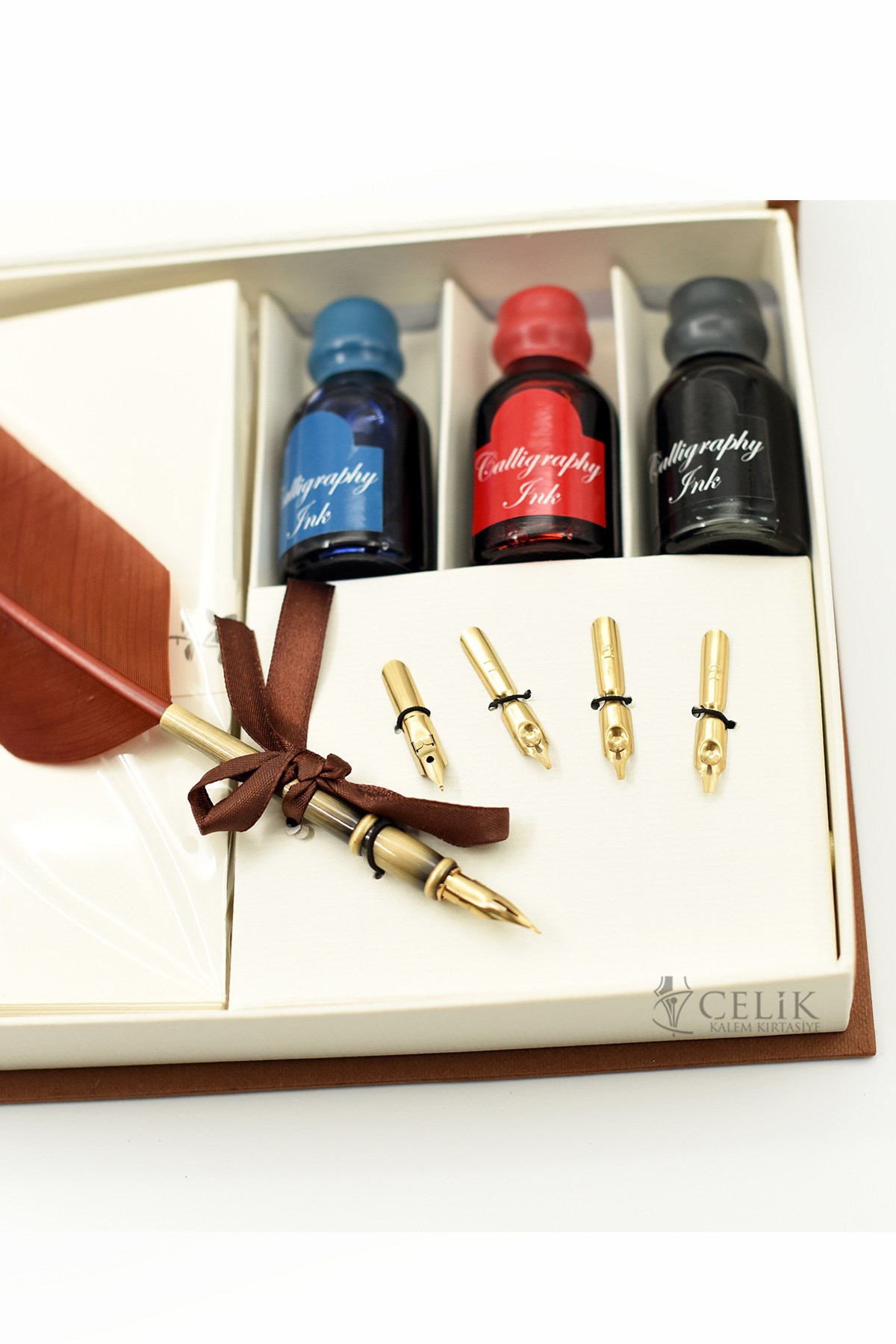 Steelpen Calligraphy Serisi CS1528 Kuş Tüyü Ahşap Kaligrafi Kalem Seti