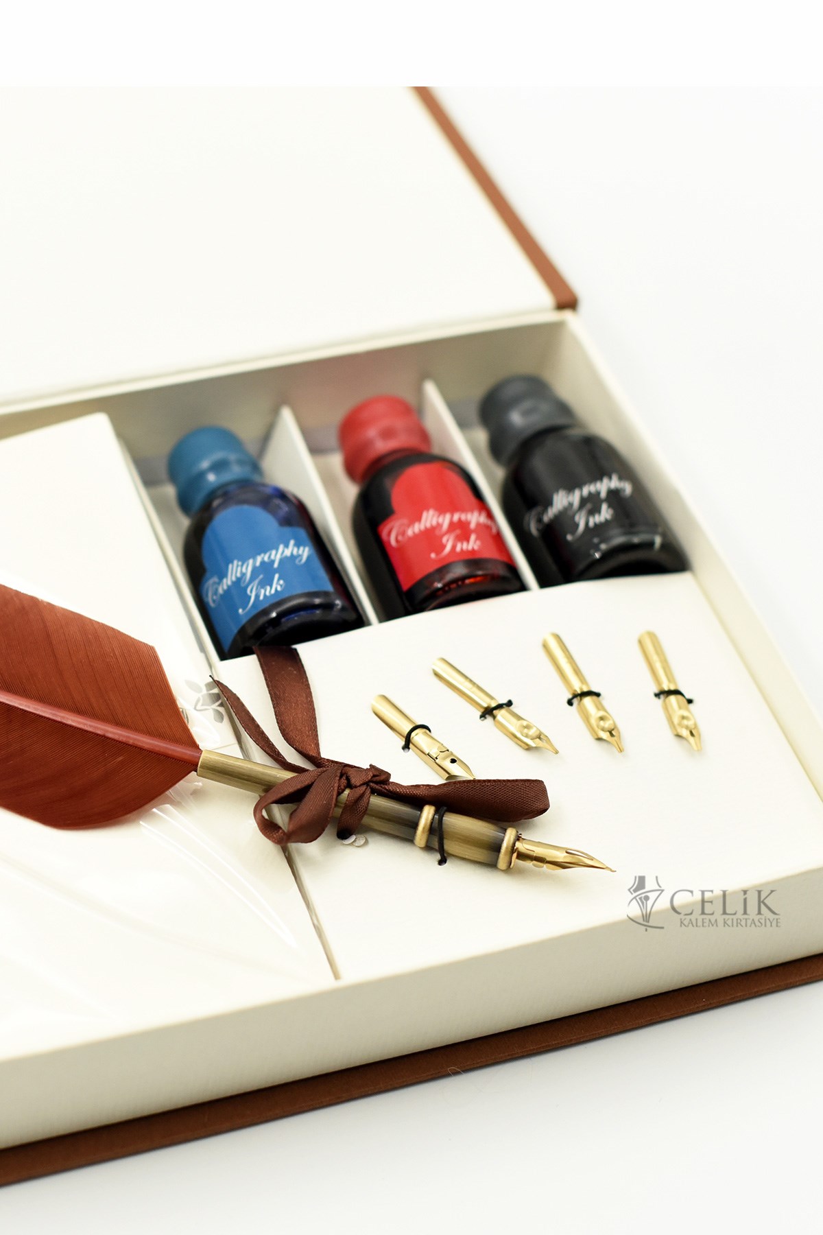 Steelpen Calligraphy Serisi CS1528 Kuş Tüyü Ahşap Kaligrafi Kalem Seti