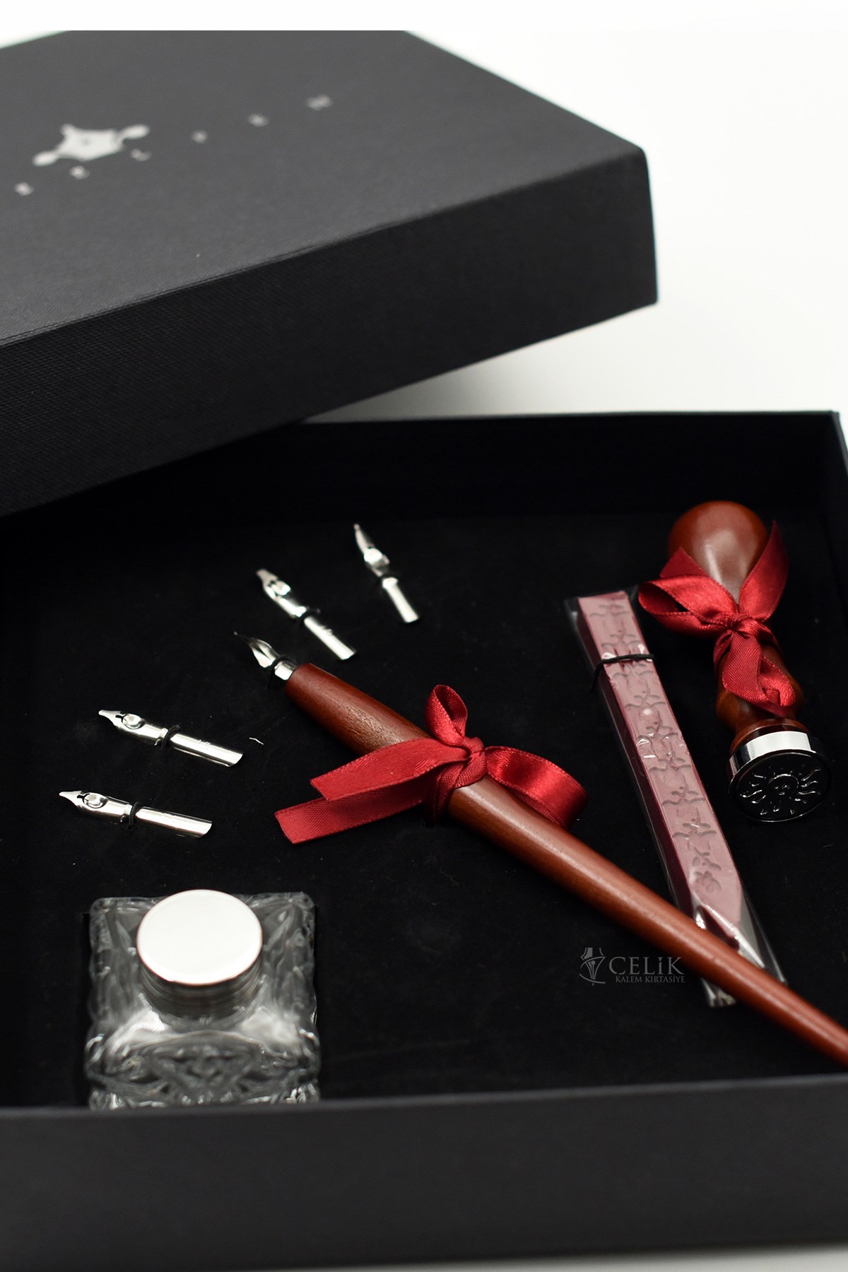Steelpen Calligraphy Serisi SK290 Kristal Şişe Ahşap Kaligrafi Kalem Seti