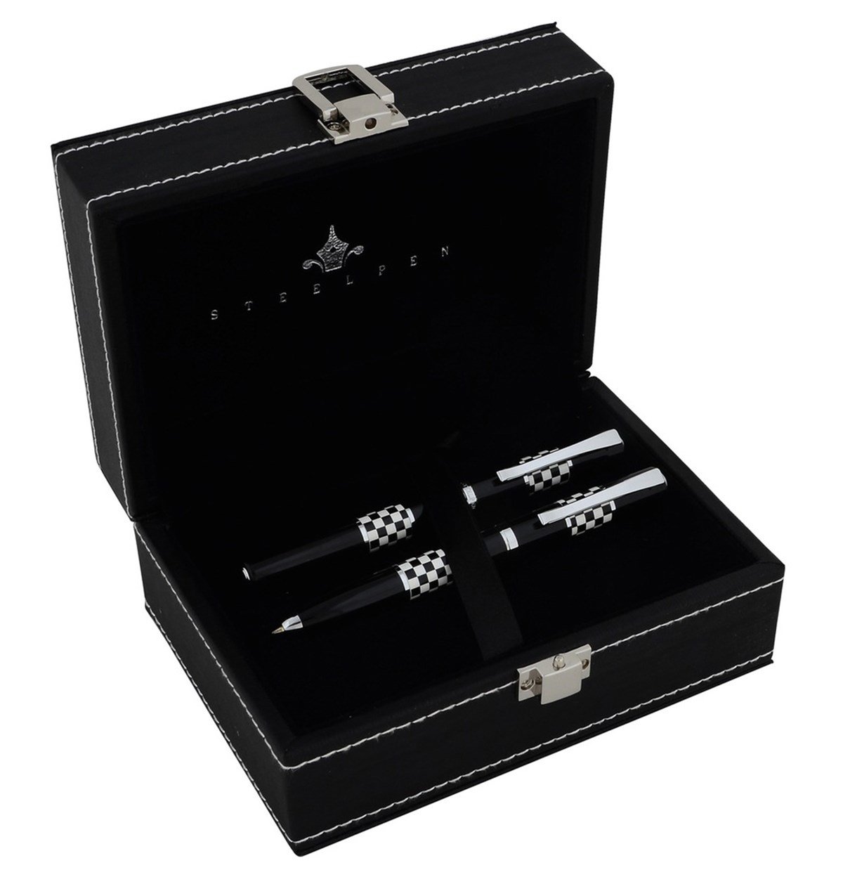 Steelpen Force Serisi 8601 Siyah Beyaz Dolma Kalem+Tükenmez Kalem