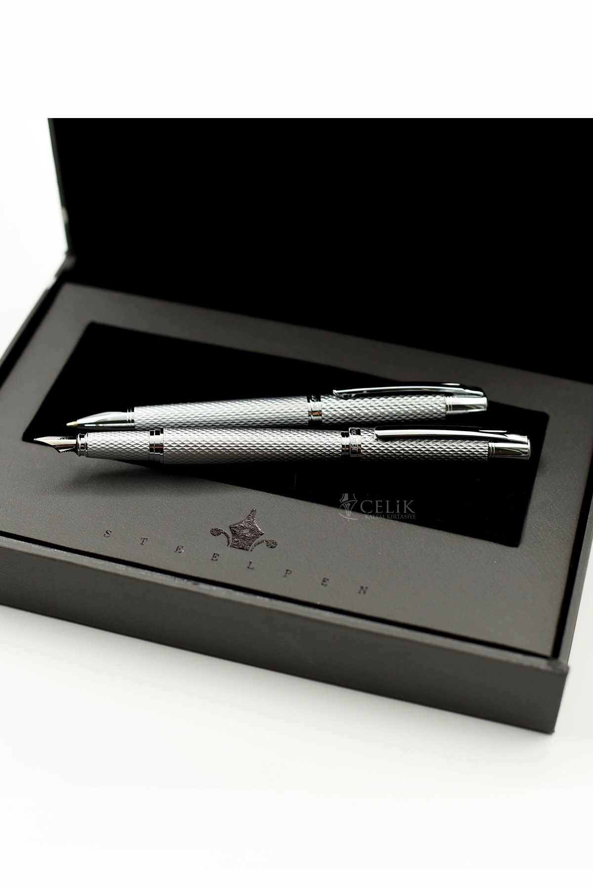 Steelpen Serra Serisi 800-23 Parlak Krom Dolma Kalem+Tükenmez Kalem Seti