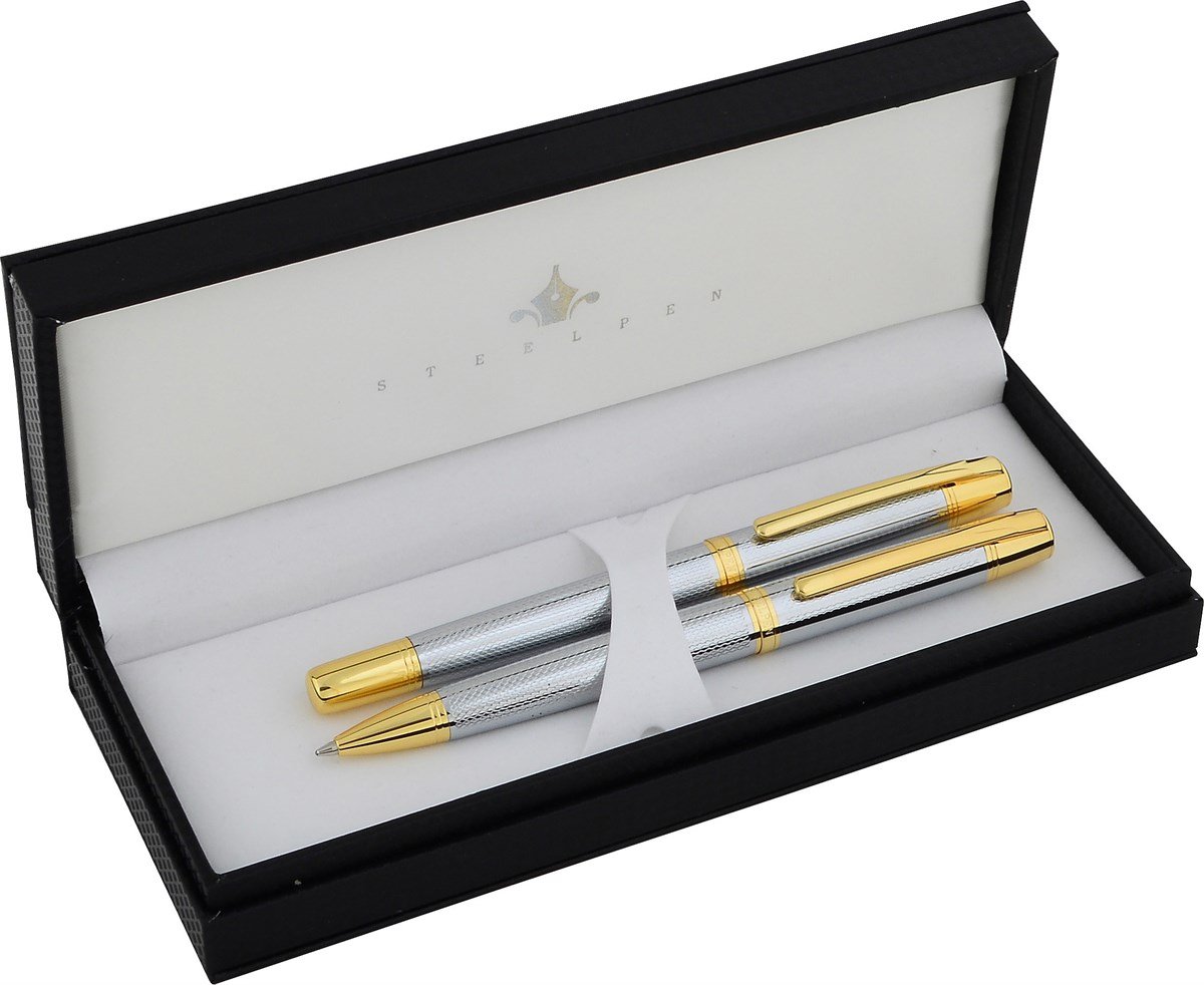 Steelpen Serra Serisi 800-4 Krom Dolma Kalem+Tükenmez Kalem