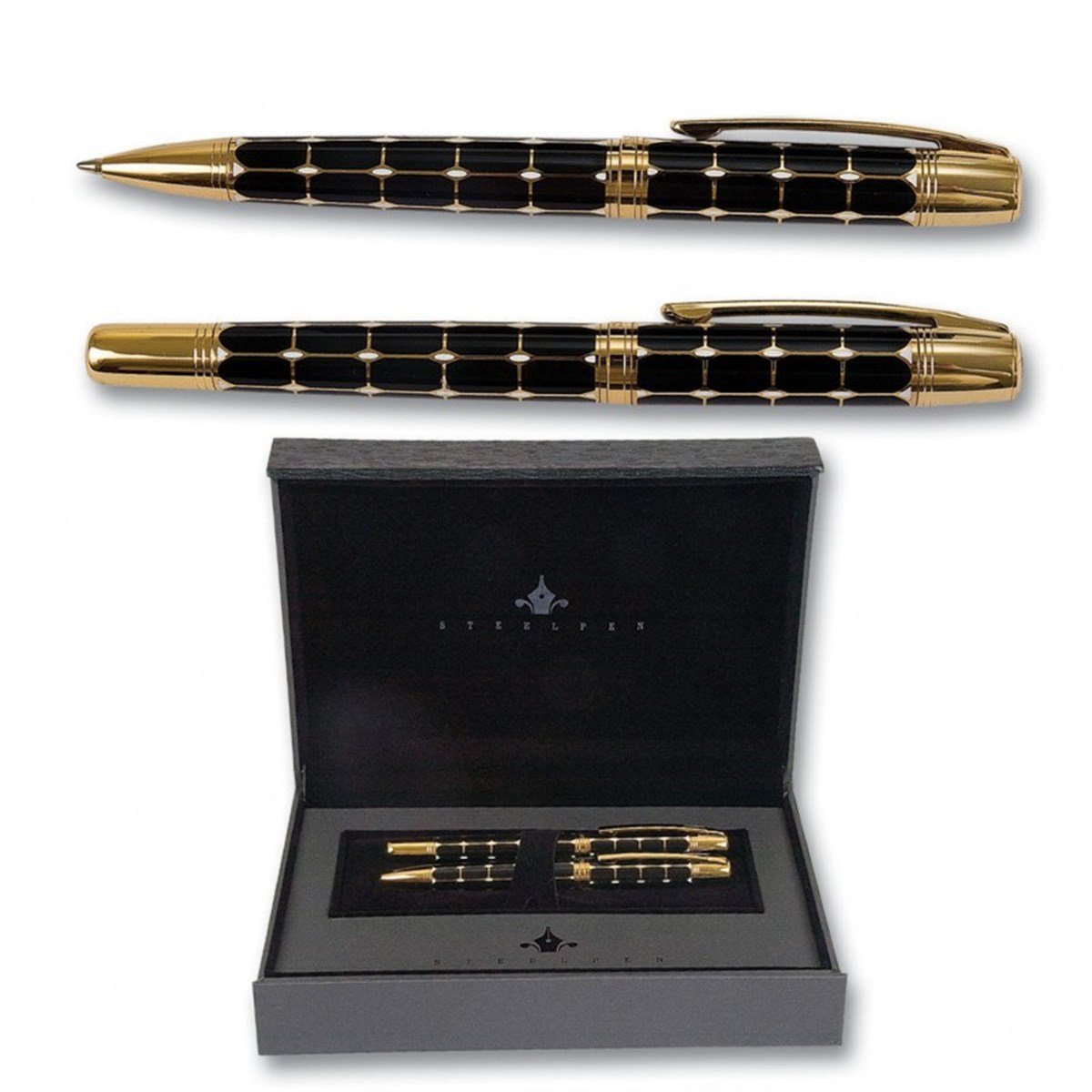 Steelpen Serra Serisi 800-42 Siyah Gold Dolma Kalem+Tükenmez Kalem Seti