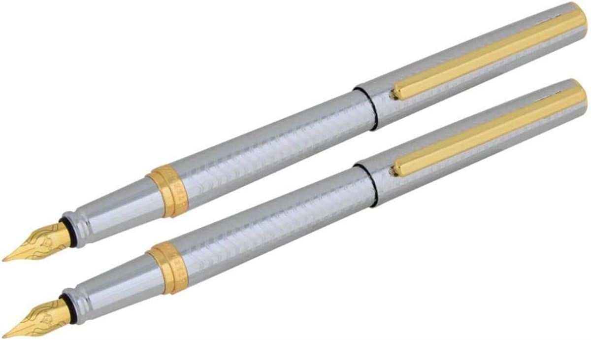 Steelpen Slim Serisi 8131 Krom Gold Dolma Kalem+Tükenmez Kalem