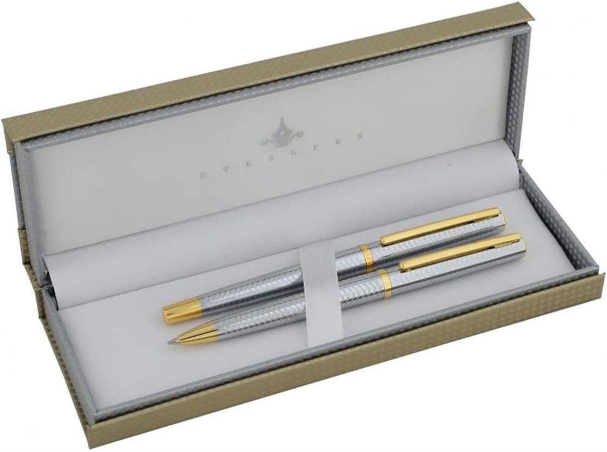 Steelpen Slim Serisi 8131 Krom Gold Dolma Kalem+Tükenmez Kalem