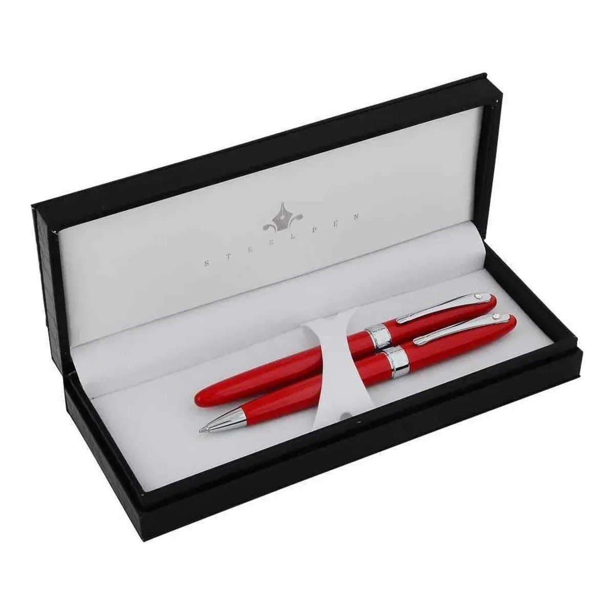 Steelpen Truva Serisi 2003 Kırmızı TAŞLI Dolma Kalem +Tükenmez Kalem 