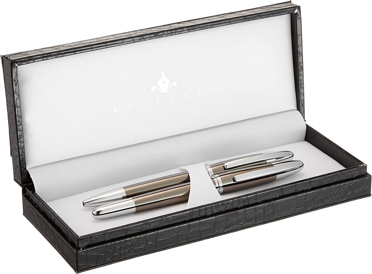 Steelpen Venüs Serisi 179 Krom TİTANYUM Dolma Kalem +Tükenmez Kalem 