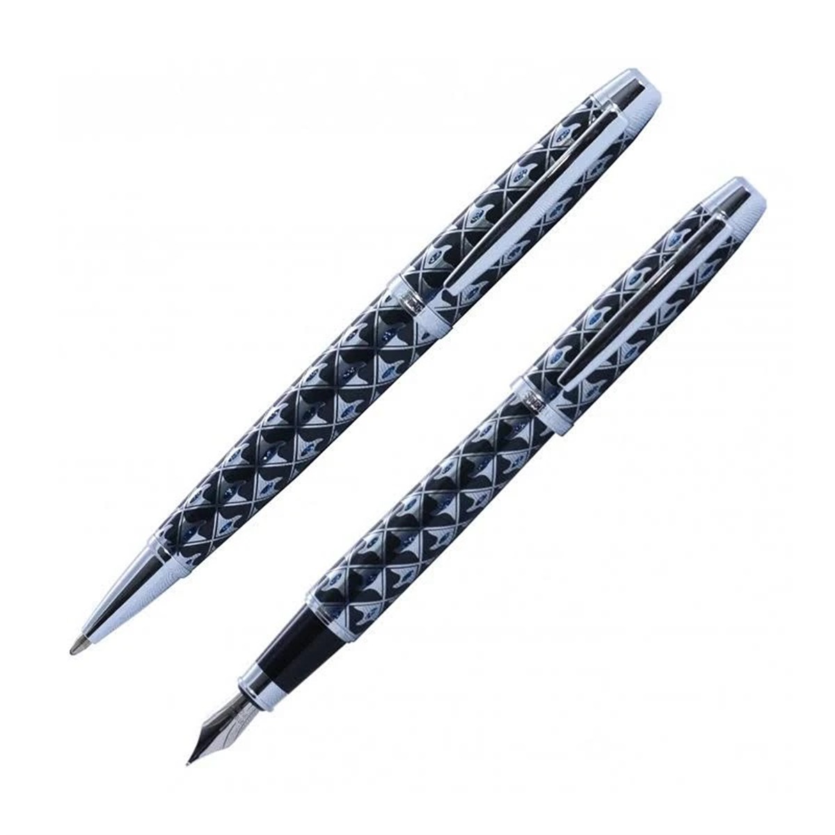 Steelpen World Serisi 271 Krom Lake Taşlı Siyah Dolma Kalem+Tükenmez Kalem Seti