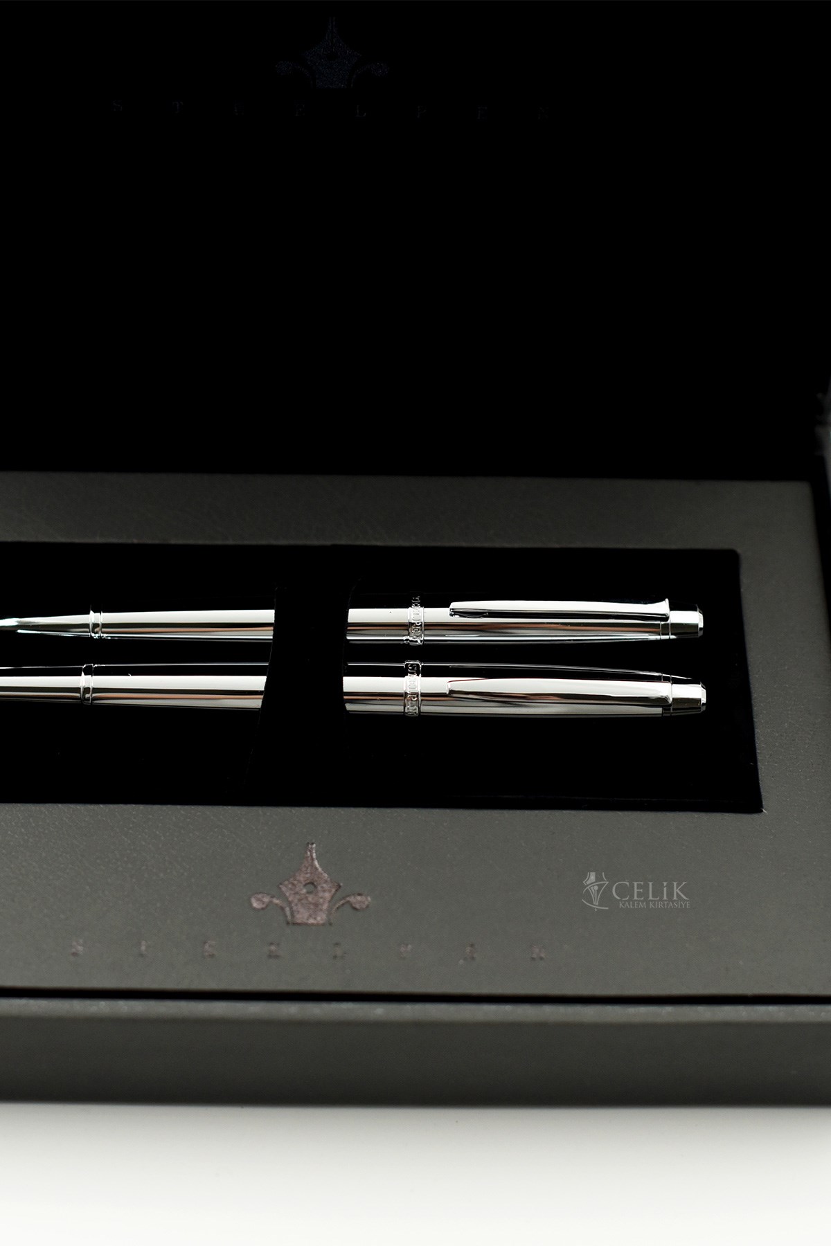 Steelpen World Serisi 2715 Parlak Krom Dolma Kalem+Tükenmez Kalem Seti