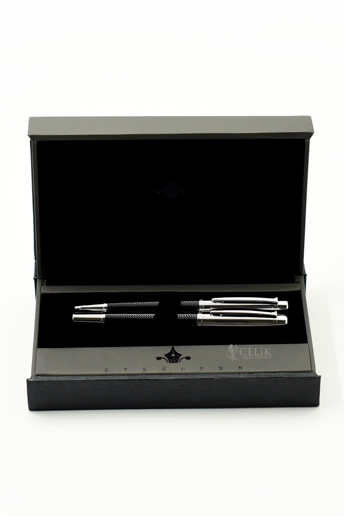 Steelpen World Serisi 272 Desenli Krom Siyah Dolma Kalem+Tükenmez Kalem Seti