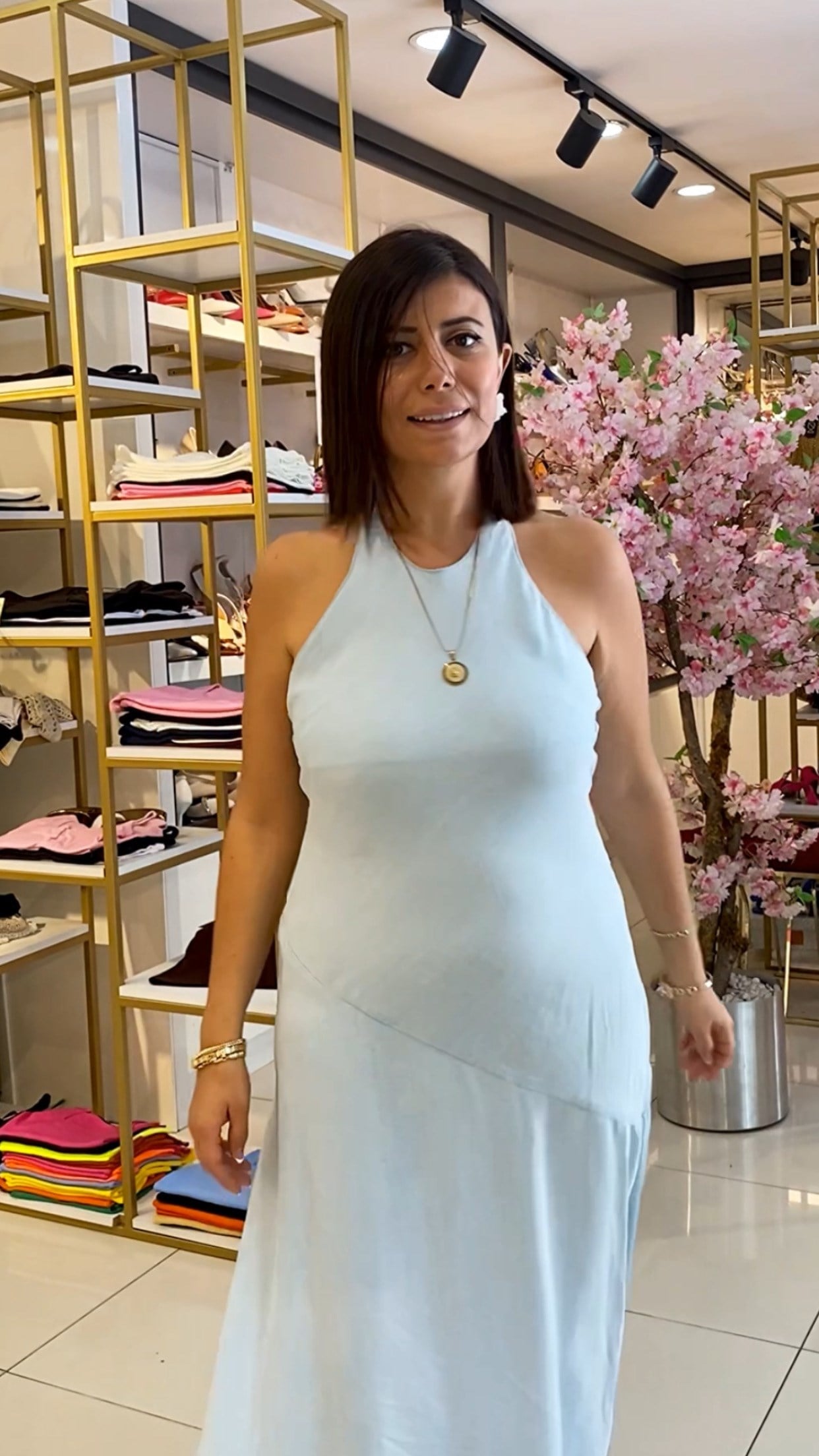 Bebe Mavi %100 Lyocell Halter Yaka Elbise