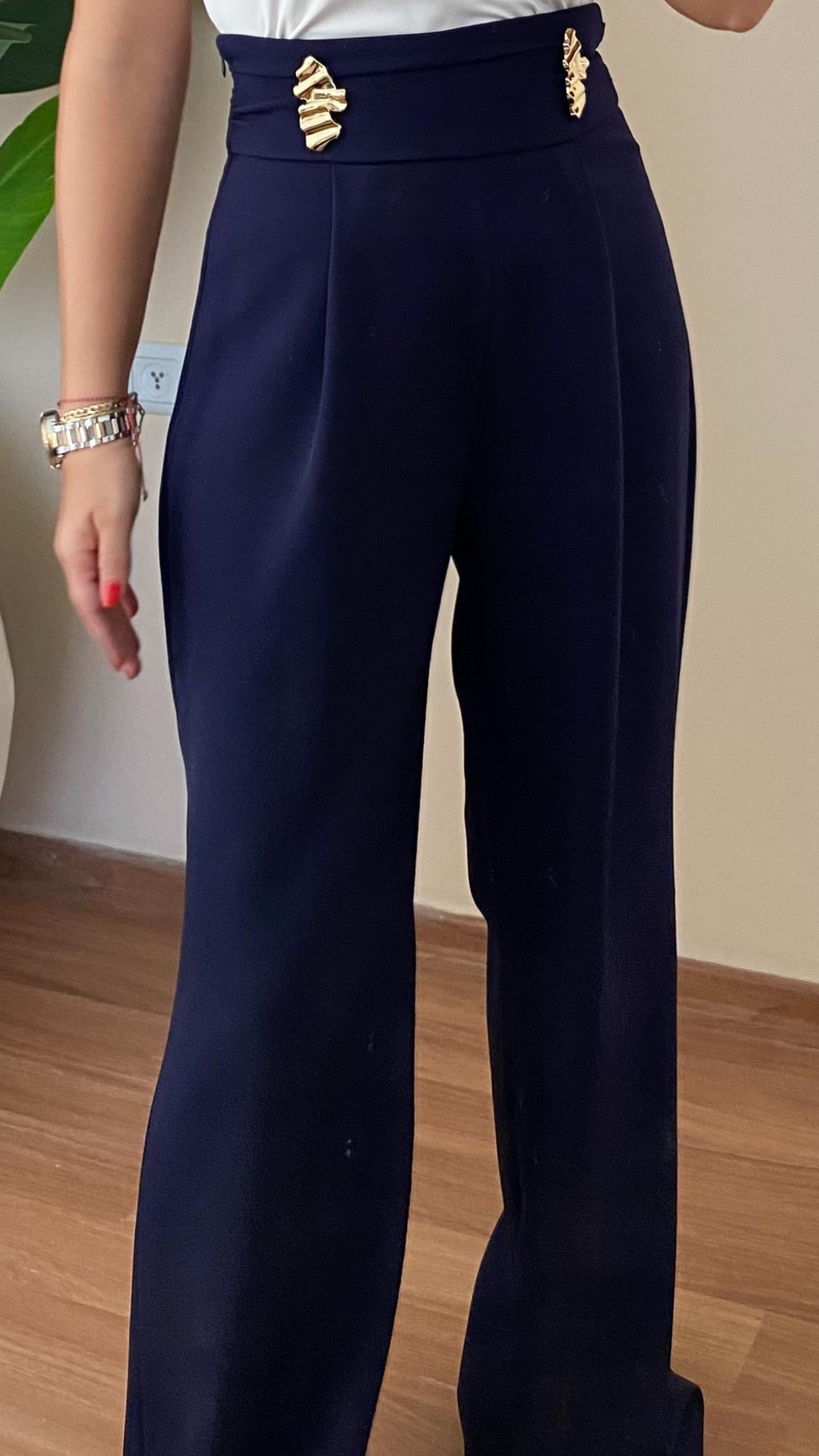 Bel Aksesuarlı Pantolon - LACİVERT