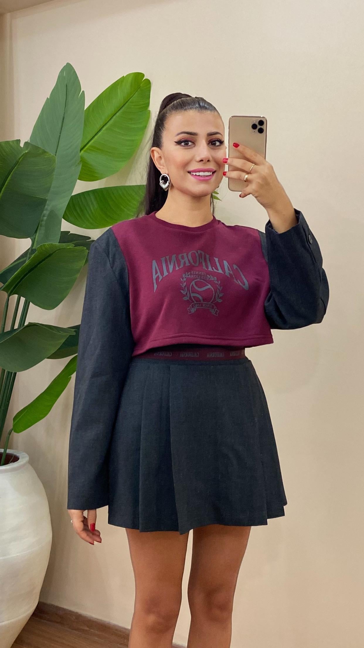 Blazer Garnili Vatkalı Crop Sweatshirt Bordo