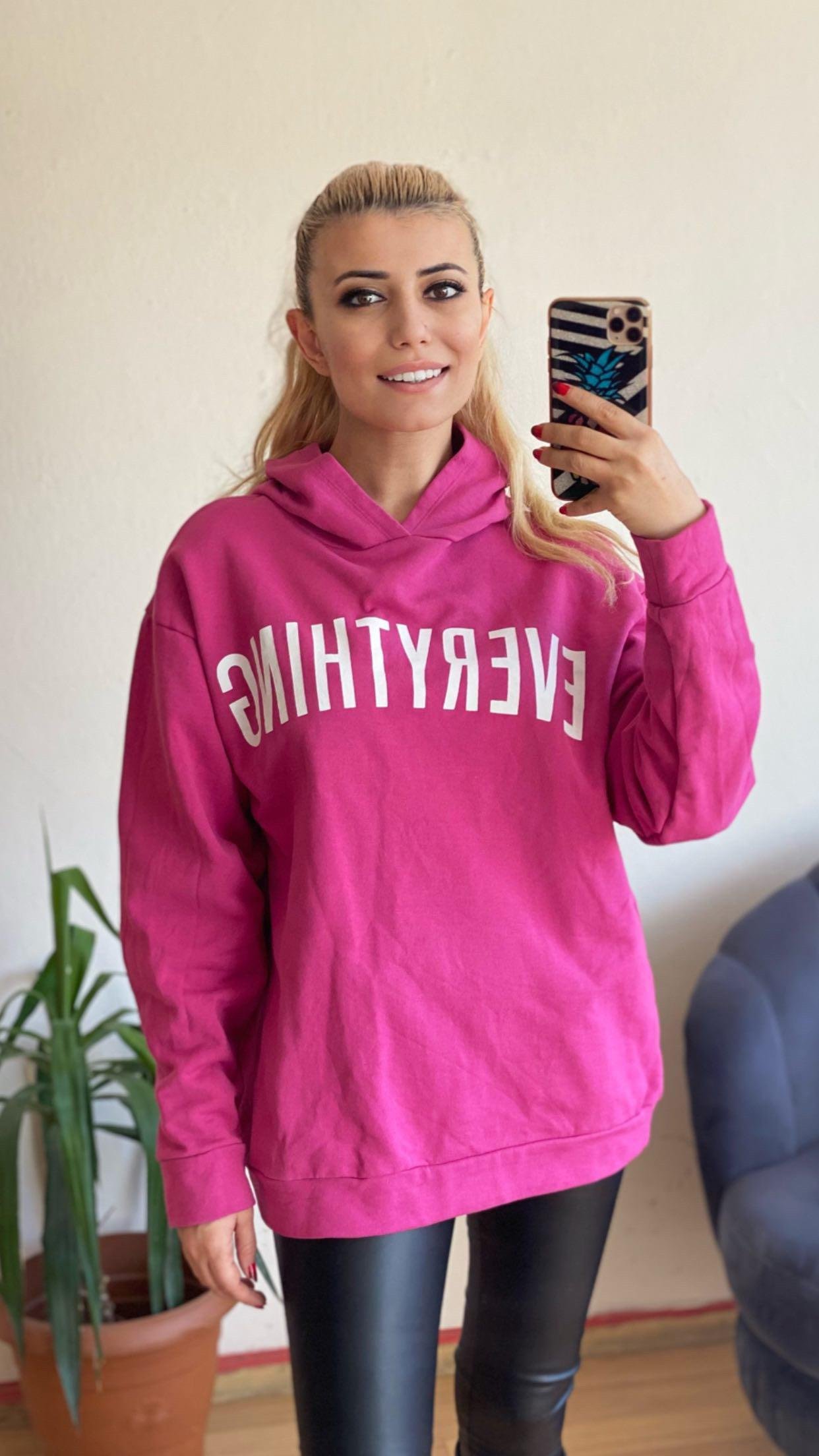 Fuşya Kapüşonlu Sweat