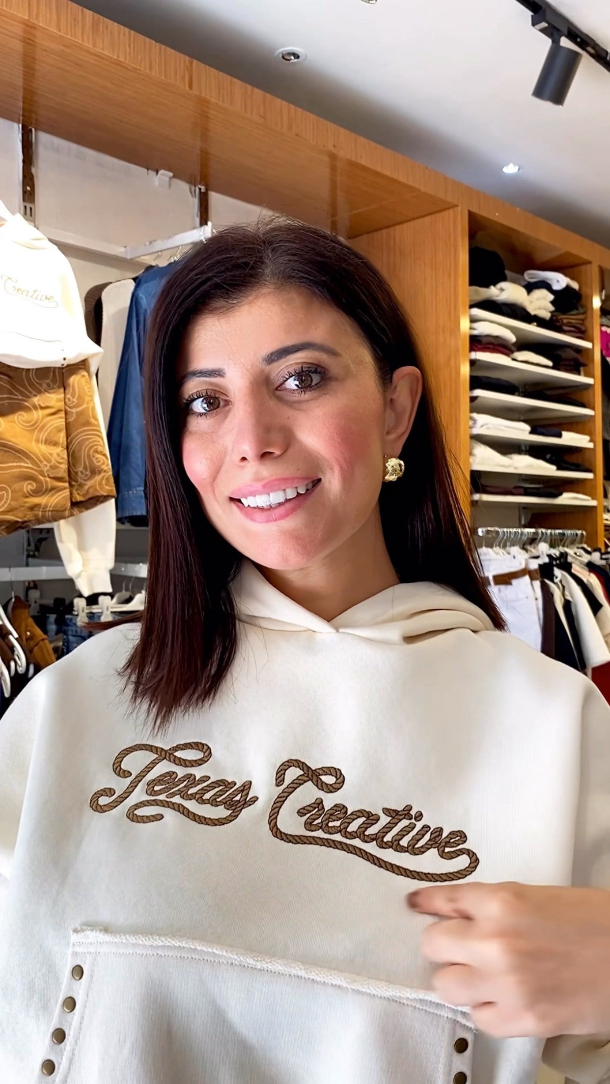 Kapüşonlu Üç İplik Şardonlu Sweatshirt - Krem