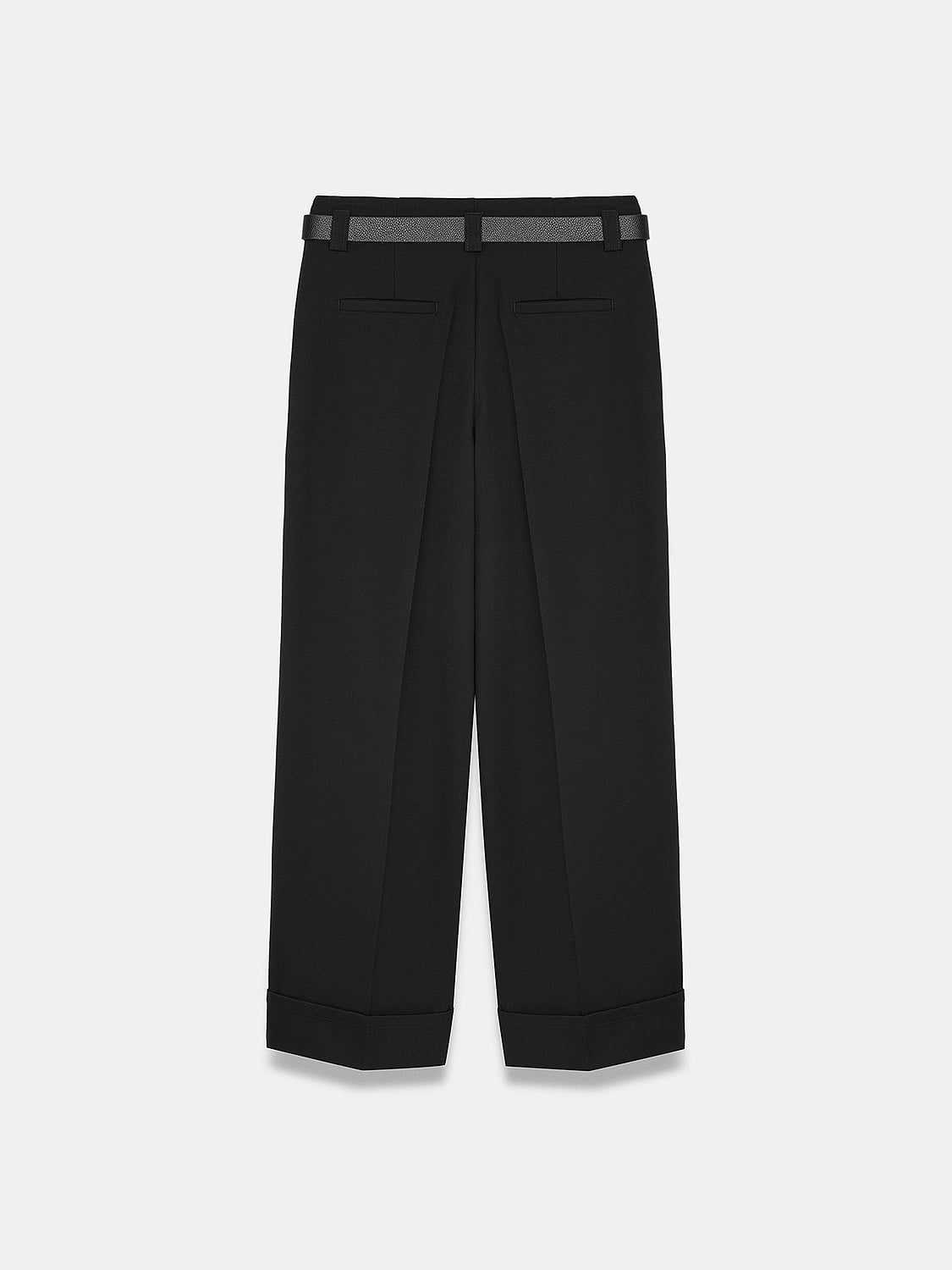 Kemerli Kıvrık Paça Pantolon-Siyah