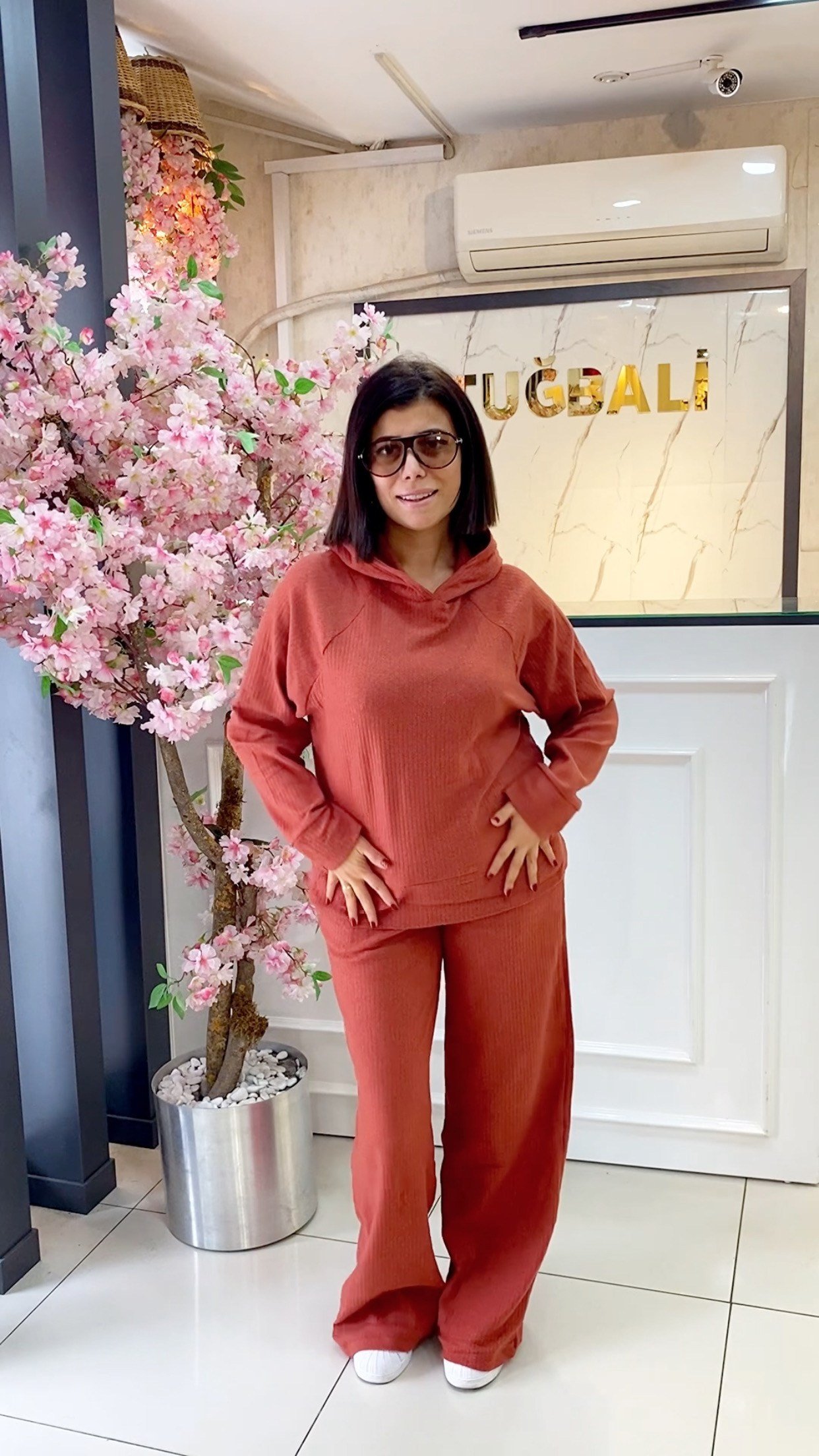 Kiremit Yumoş Kapüşonlu Reglan Kol Takım