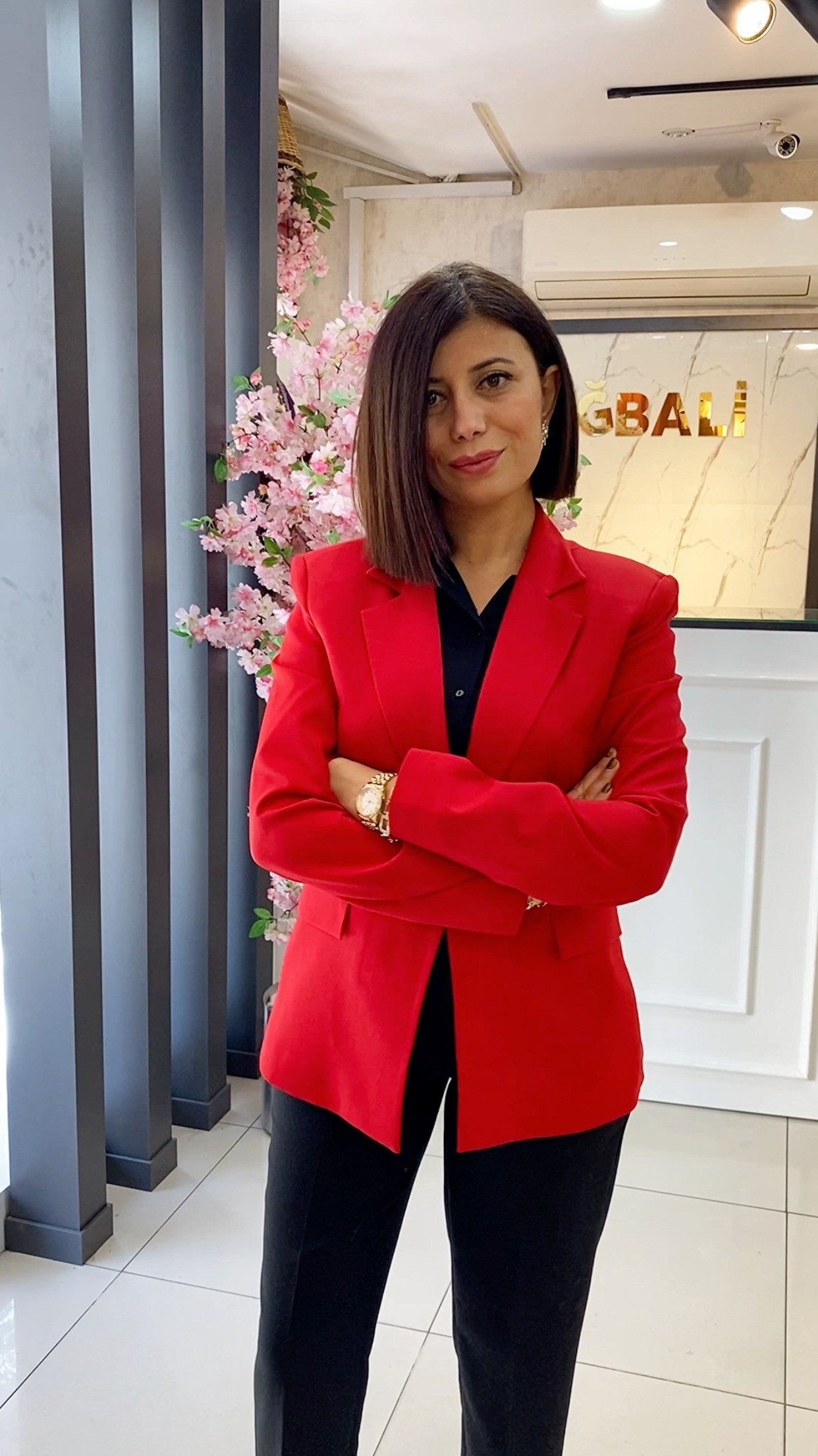 Kırmızı Tek Düğme Detaylı Belden Oturtmalı Blazer Ceket