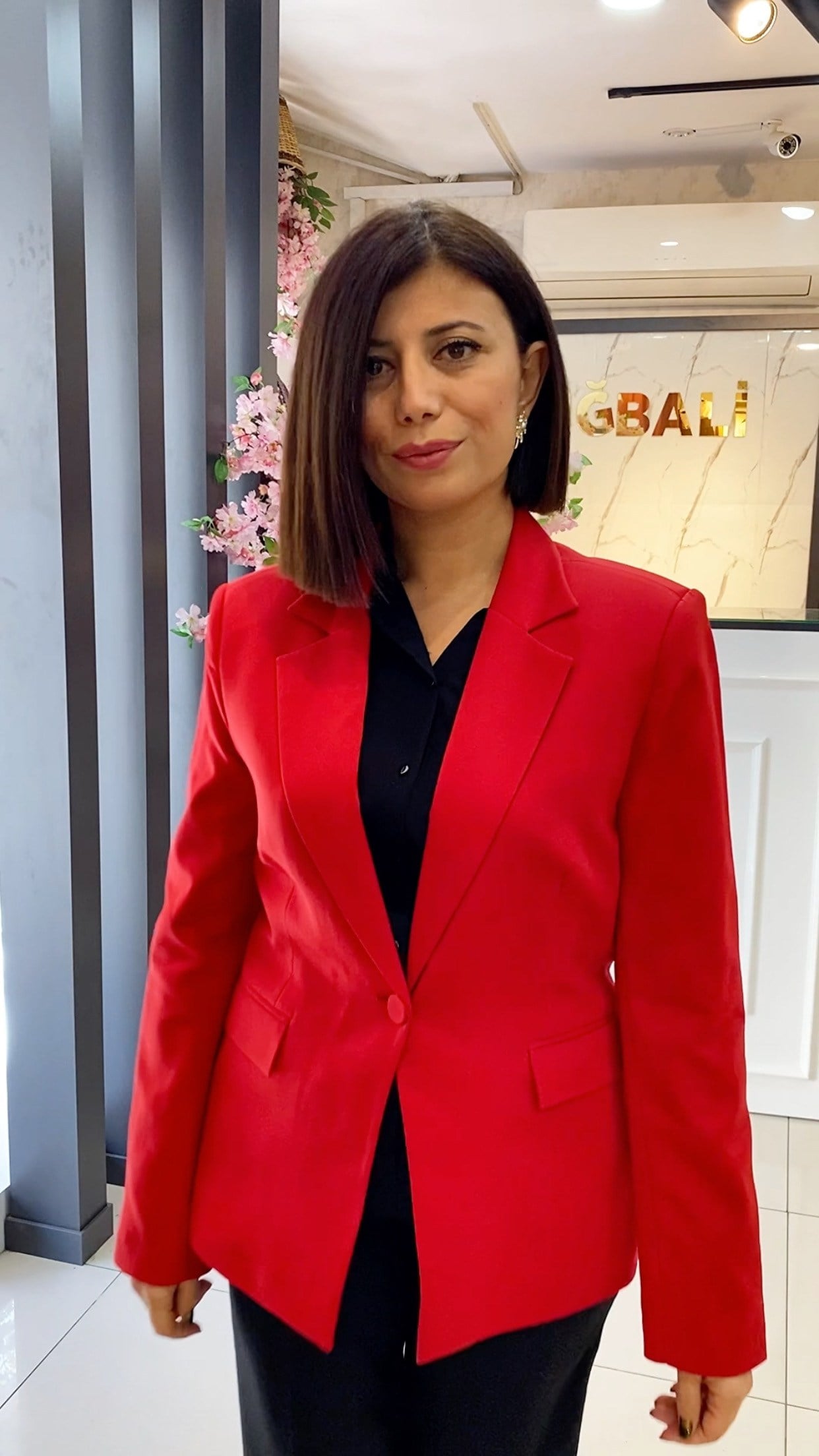 Kırmızı Tek Düğme Detaylı Belden Oturtmalı Blazer Ceket