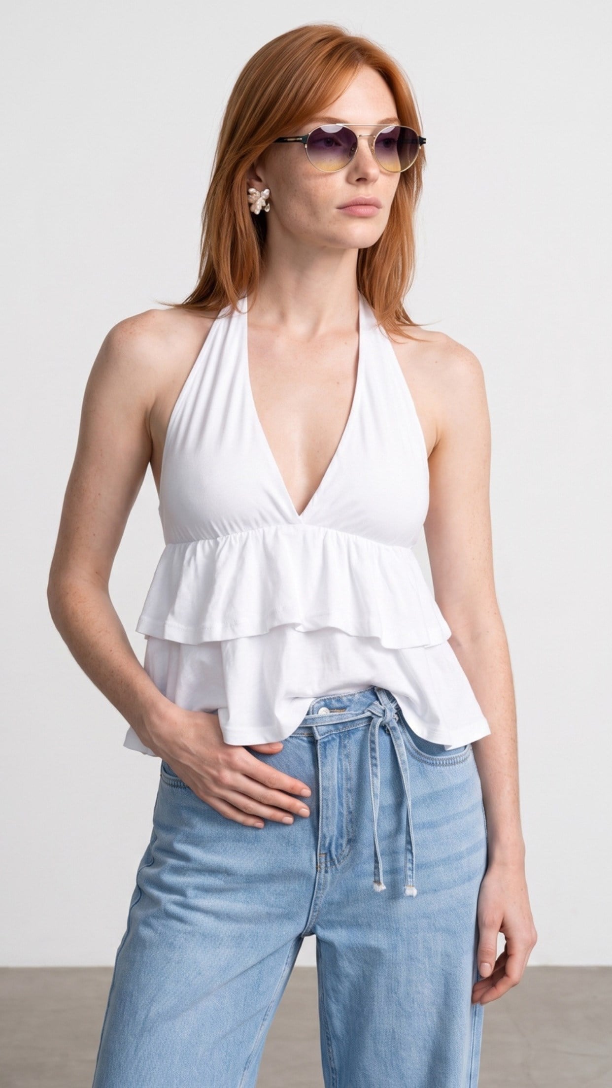 Lyocell Halter Top-Beyaz