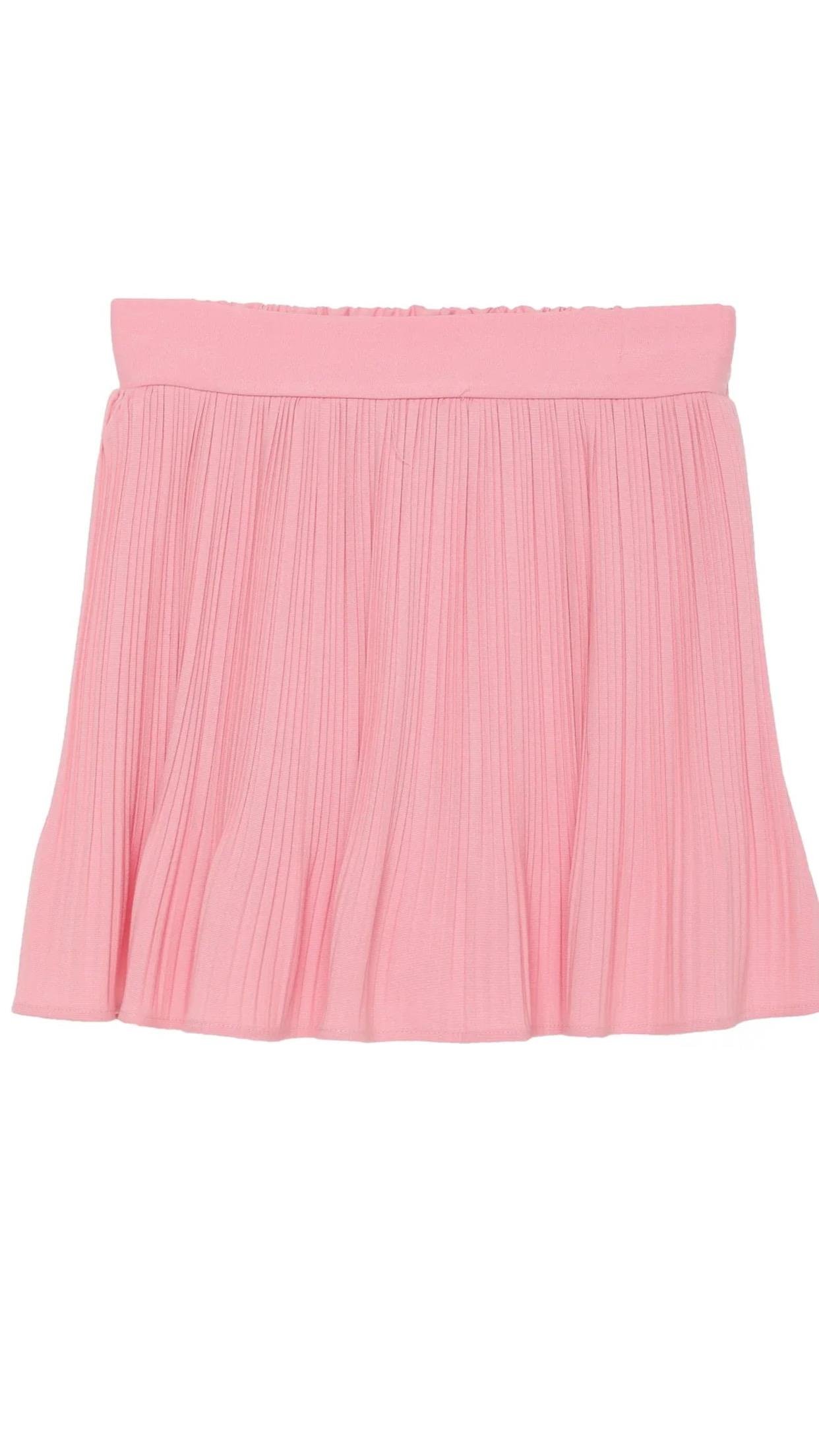 Pile Detaylı Beli Lastikli Basic Mini Etek Pembe