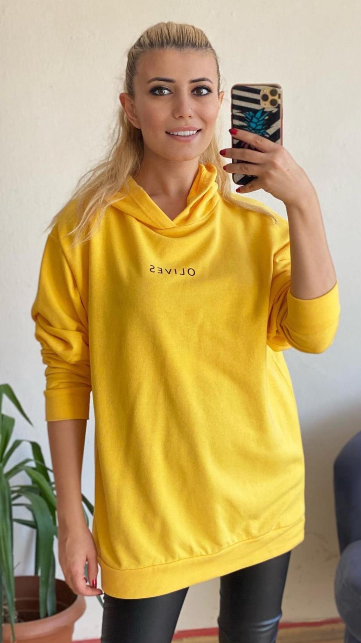 Sarı Kapüşonlu Sweat
