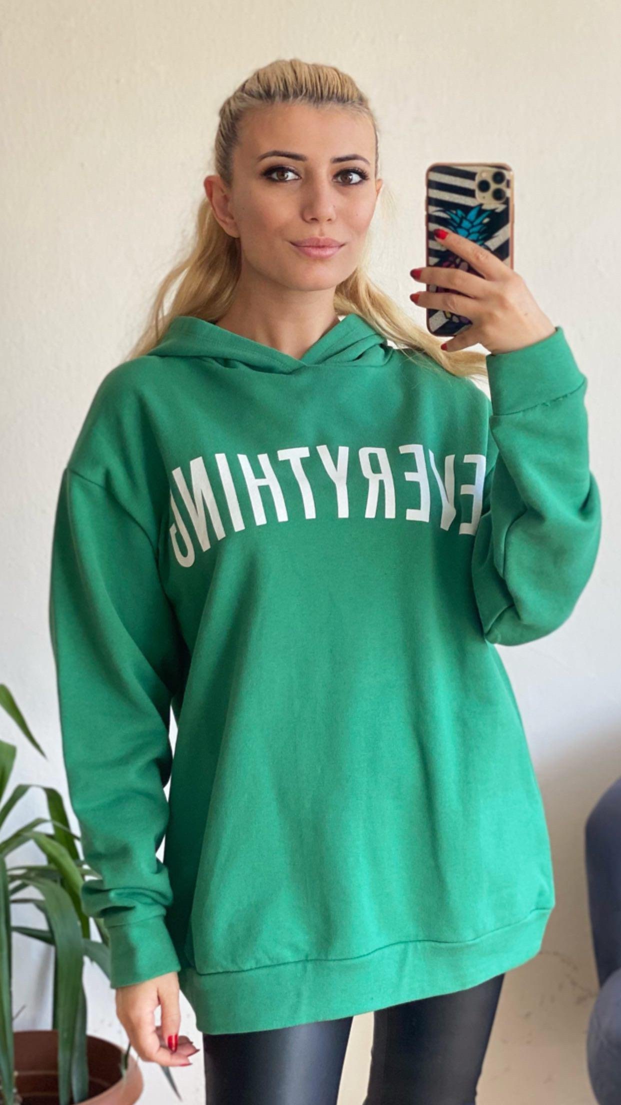 Yeşil Kapüşonlu Sweat