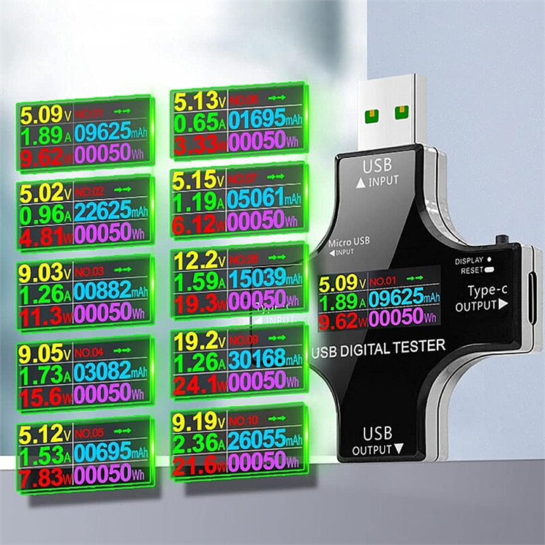 12 in 1 Çok Fonksiyonlu USB & Type-C Dijital Güç Ölçer Test Cihazı – Voltaj, Akım, Kapasite, Watt Ölçüm – PD/QC Uyumlu12 in 1 Çok Fonksiyonlu USB & Type-C Dijital Güç Ölçer Test Cihazı – Voltaj, Akım, Kapasite, Watt Ölçüm – PD/QC Uyumlu