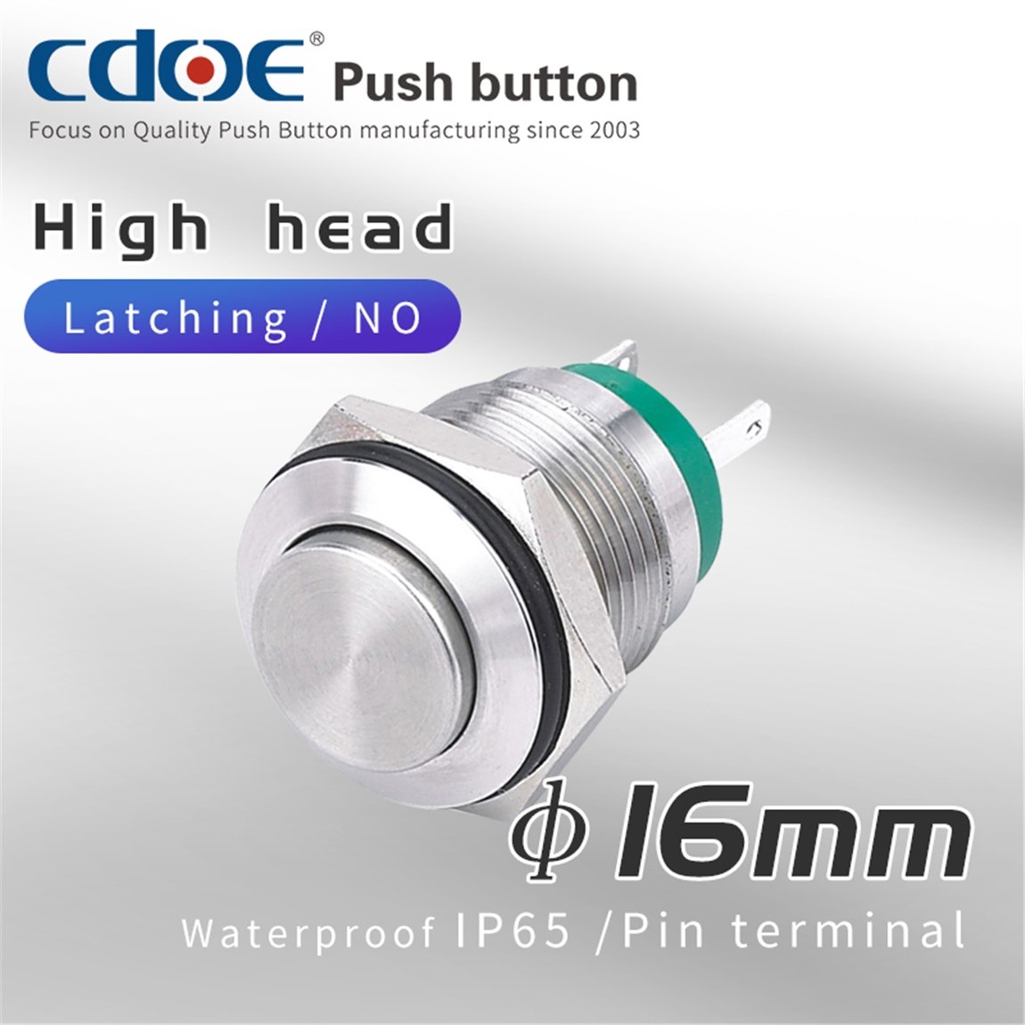 16mm Metal Buton Kalıcı Paslanmaz/Çelik (On-Off) IP65 2A 250VAC 2P 1No