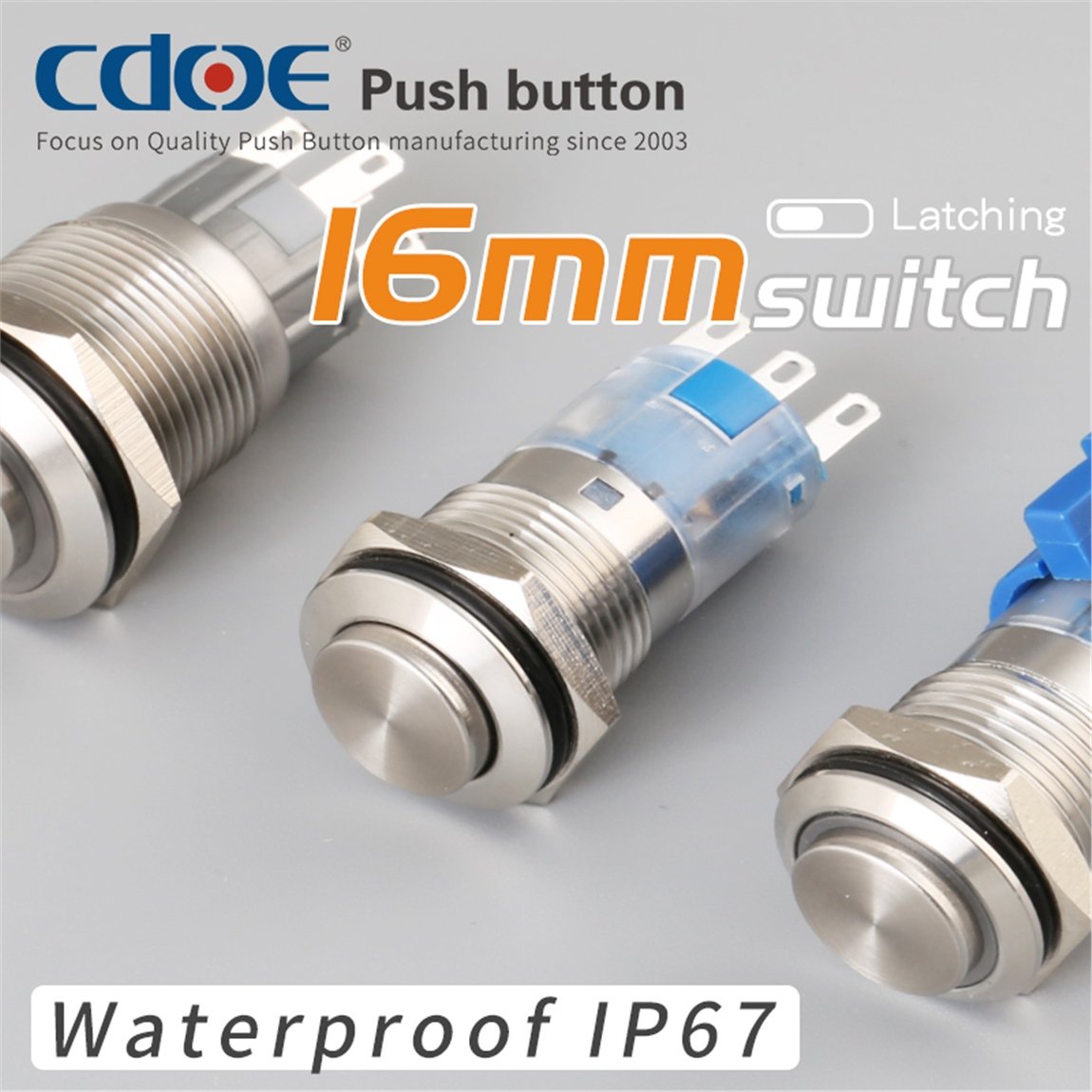 16mm Metal Kalıcı Paslanmaz/Çelik (On-Off) IP67 5A 250VAC 3P 1No