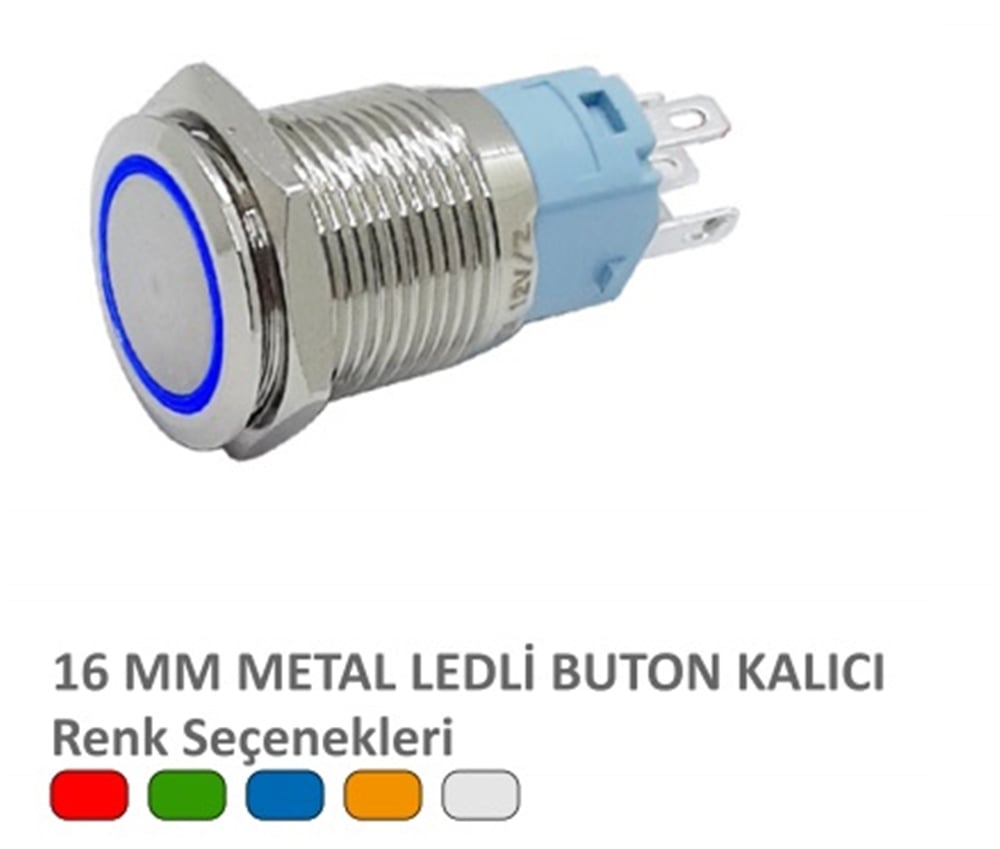 16MM METAL LEDLİ KALICI DÜZ BUTON SARI